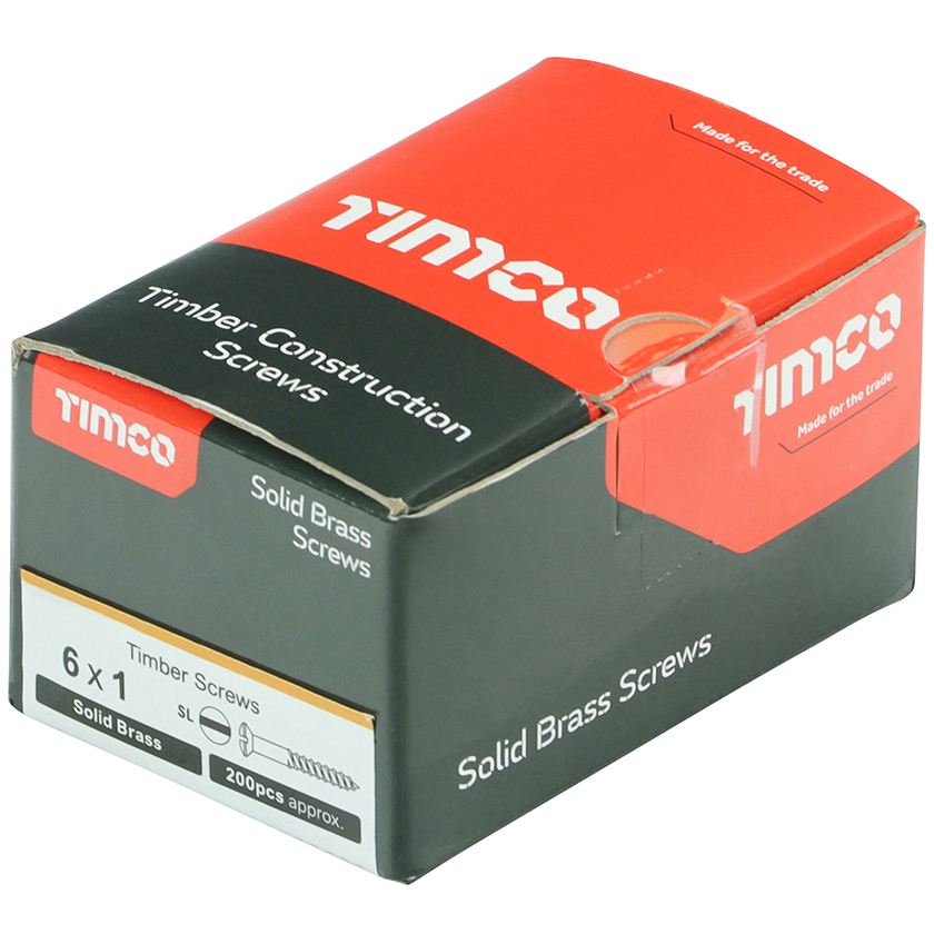 No. 6 x 1" Brass Woodscrew Slotted Raised (Box of 200) 00061RRBS Timco