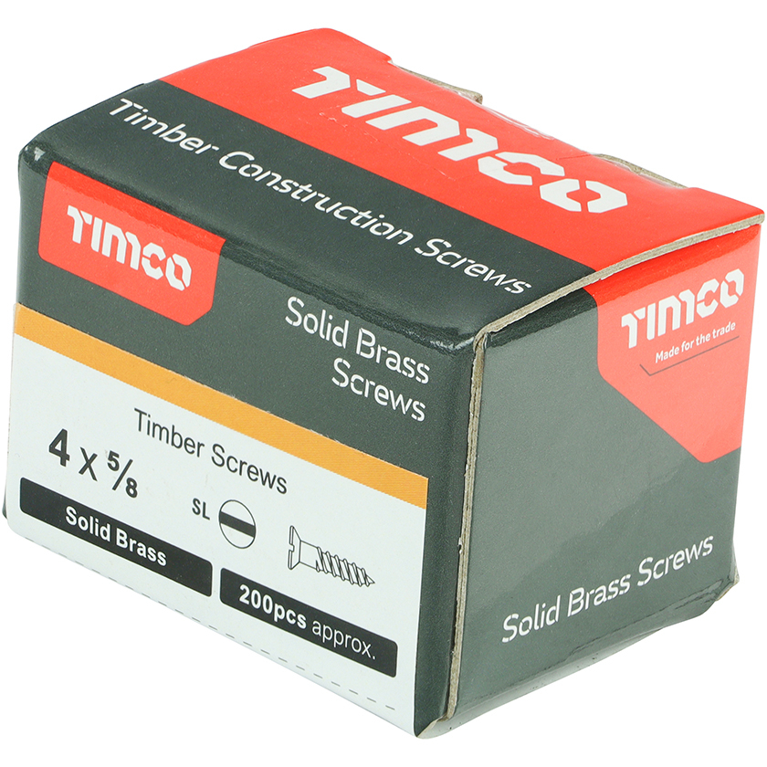 No. 4 x 5/8" Brass Woodscrew Slotted CSK (Box of 200) 00458CBS Timco