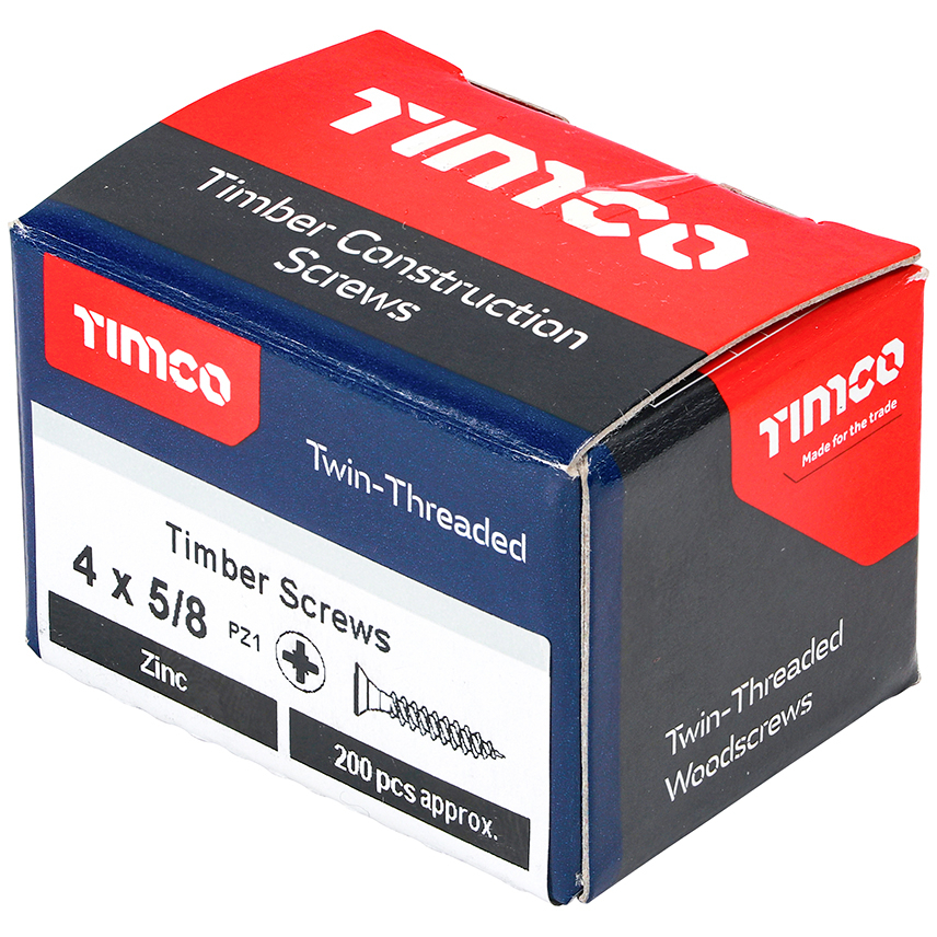 No. 4 x 5/8" Twin Woodscrew PZ1 CSK - BZP (Box of 200) 00458CWZ Timco