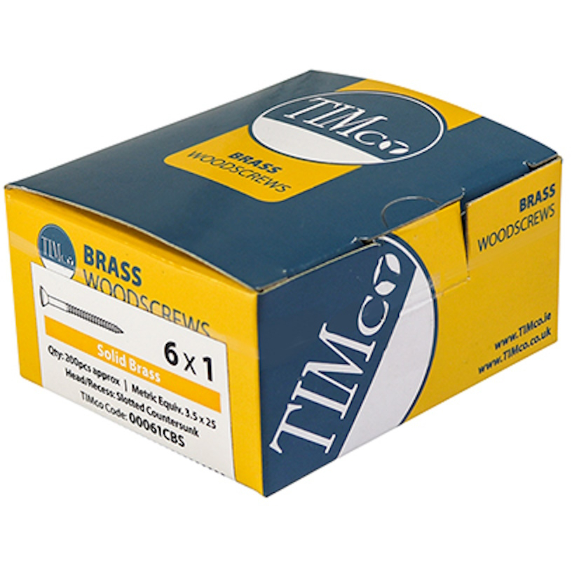 No. 6 x 3/4" Brass Woodscrew Slotted CSK (Box of 200) 00634CBS Timco