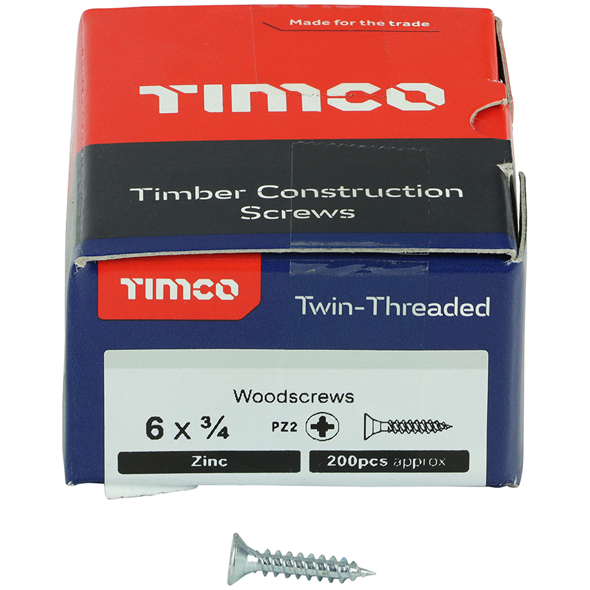 No. 6 x 3/4" Twin Woodscrew PZ2 CSK - BZP (Box of 200) 00634CWZ Timco