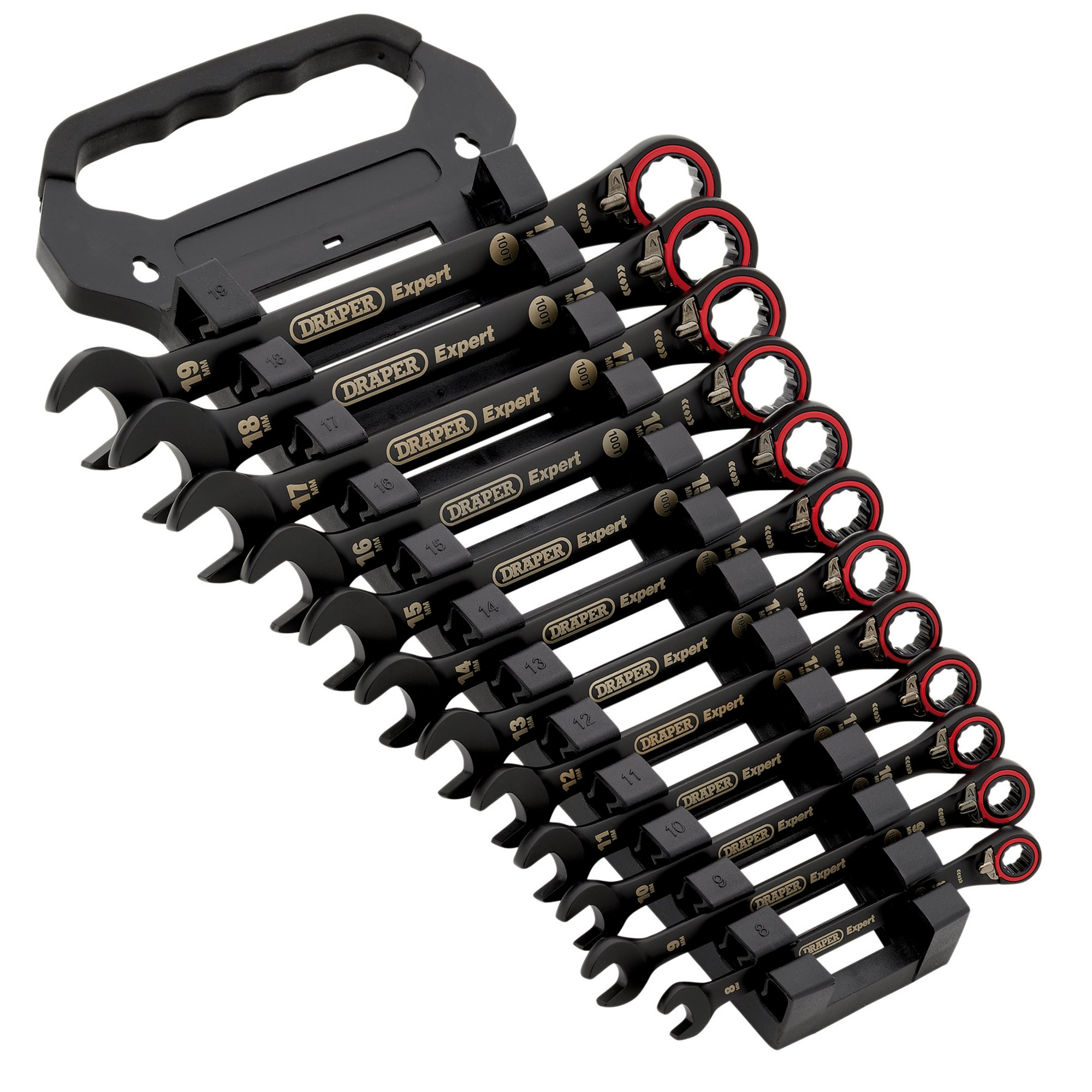 Draper 03912 8241RMM/BK/12 Expert Hi Torq&#174;  Metric Reversible Ratchet Combination Spanner Set, Black (12 Piece)