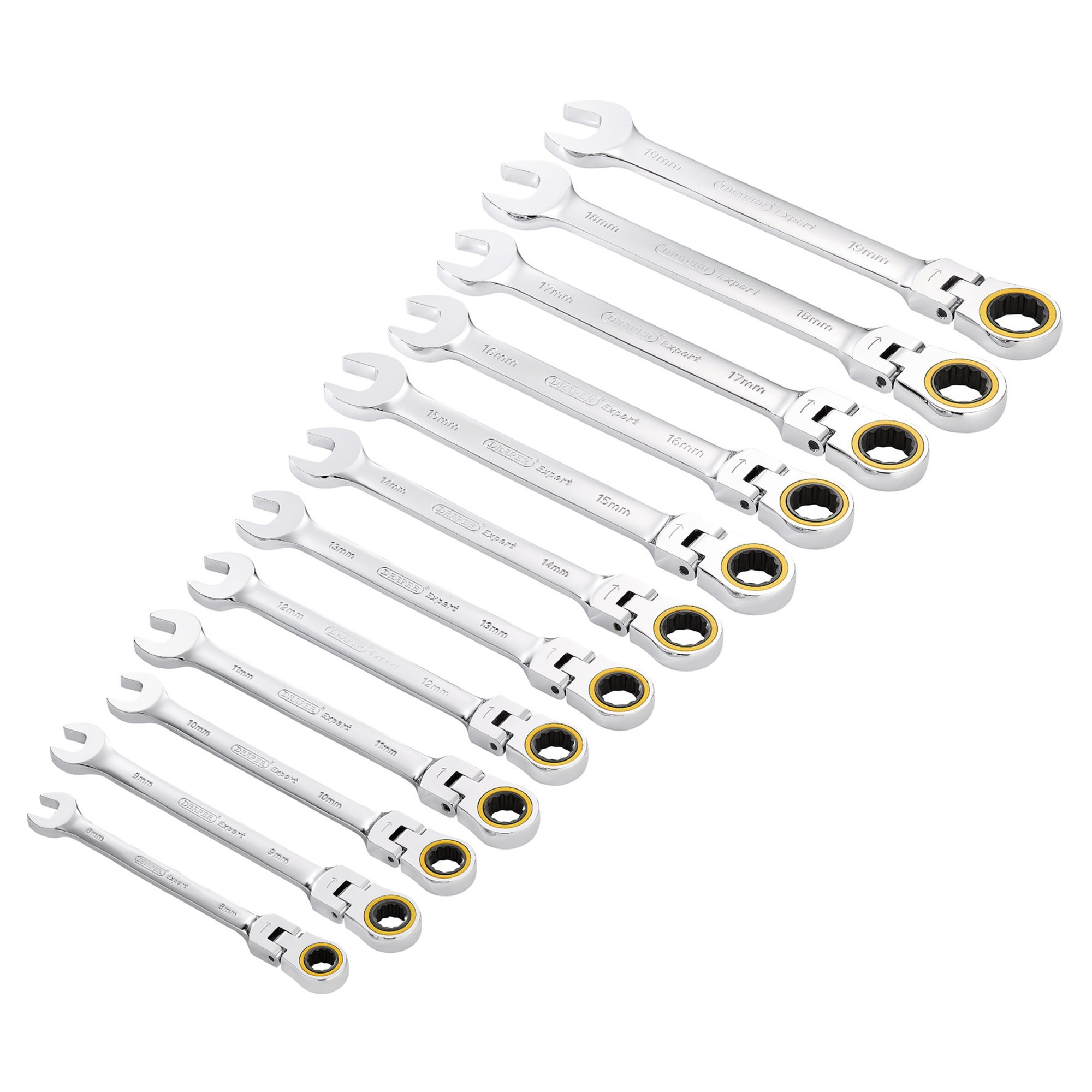 Draper 03932 Expert HI-TORQ® Metric Flexible Head Ratchet Combination Spanner Set (12 Piece)