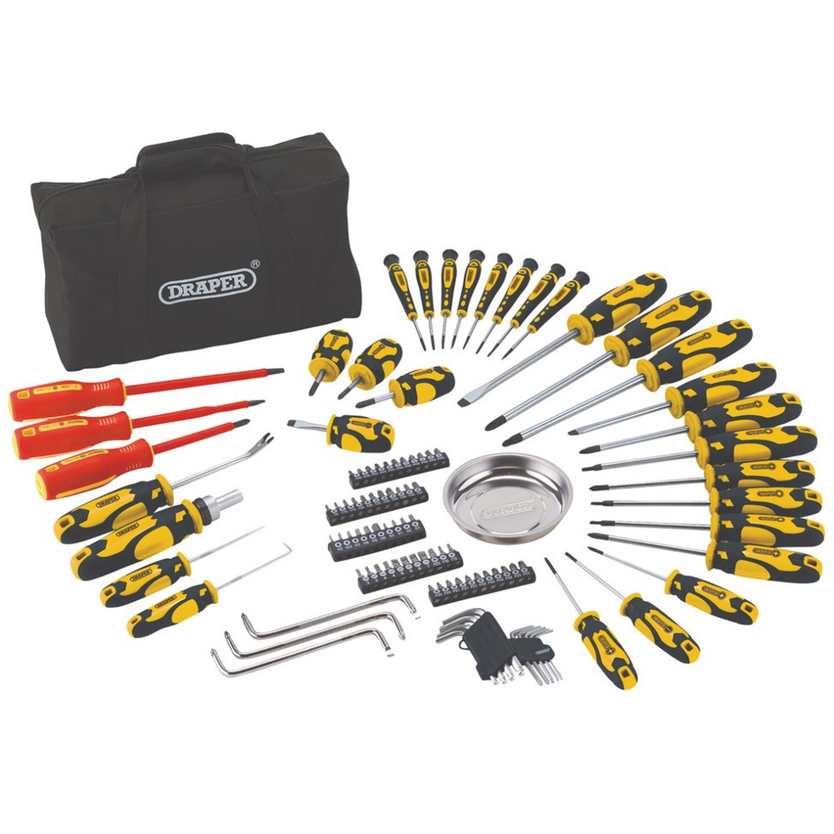 Draper 03992 Screwdriver and Bit Set with Soft Storage Bag, Yellow (100 Piece) 