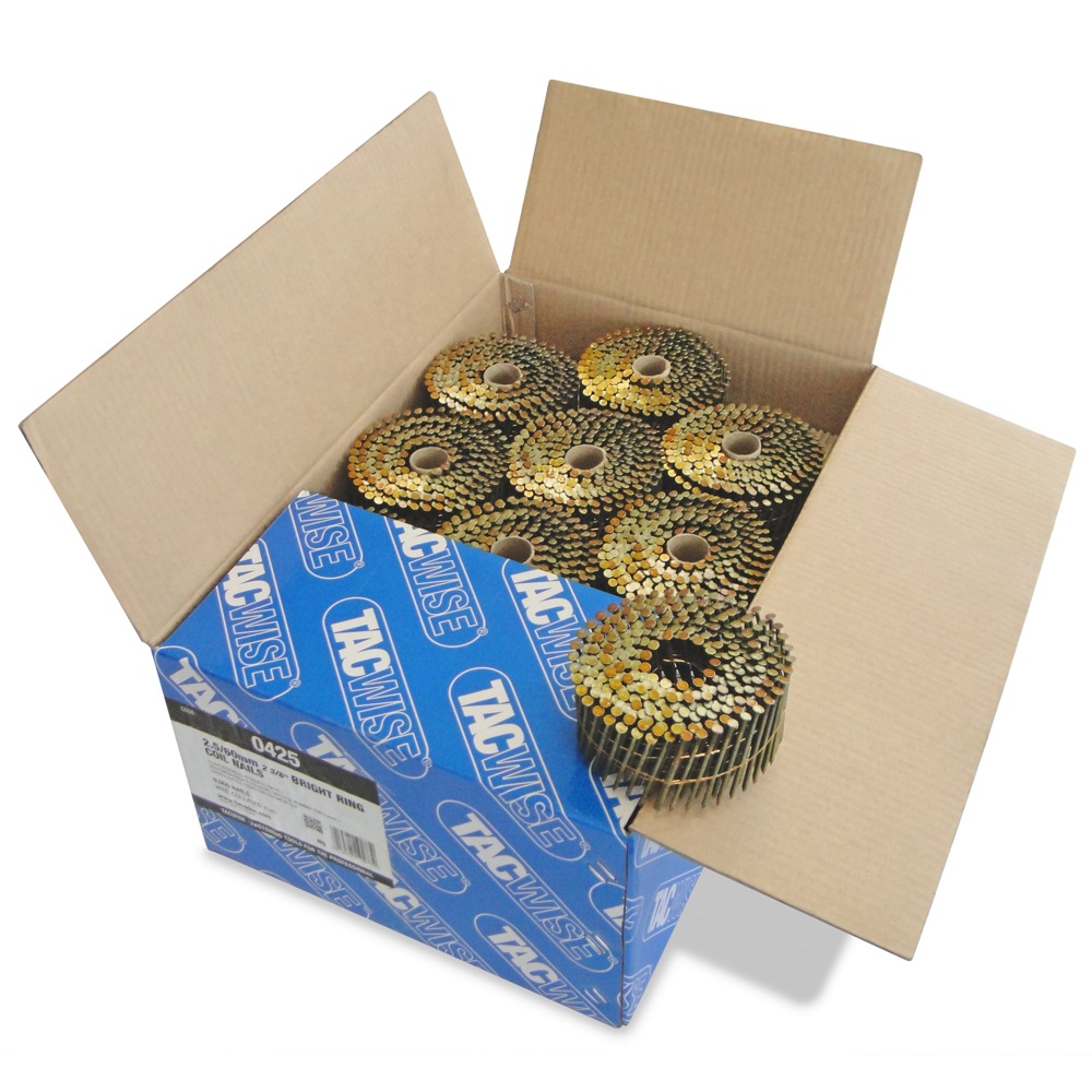 Tacwise 0425 2.5/60mm Bright Ring Coil Nails Wire collated Flat top (Pack of 9000)