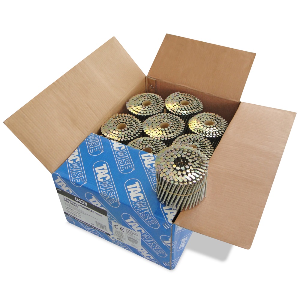 Tacwise 0433 3.1/90mm Extra Galvanised Ring Coil Nails CE2/12+ micron ring (Pack of 4000)