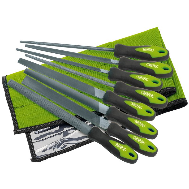 Draper 04461 8106G/8 Soft Grip Engineers File And Rasp Set, 200mm, Green (8 Piece)