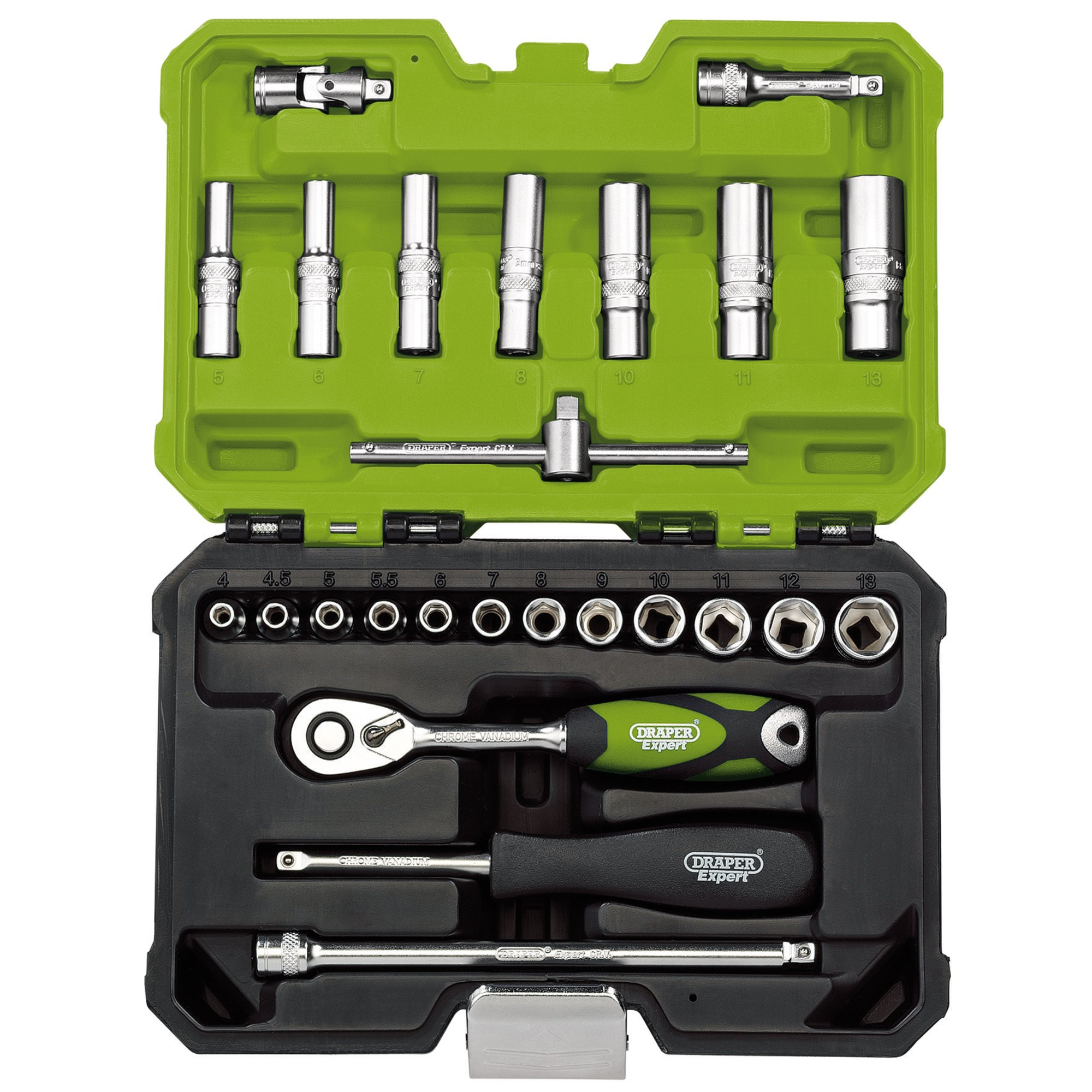 Draper 04463 B25MN/SG/GREEN Expert Metric Socket Set, 1/4" Sq. Dr., Green (25 Piece)