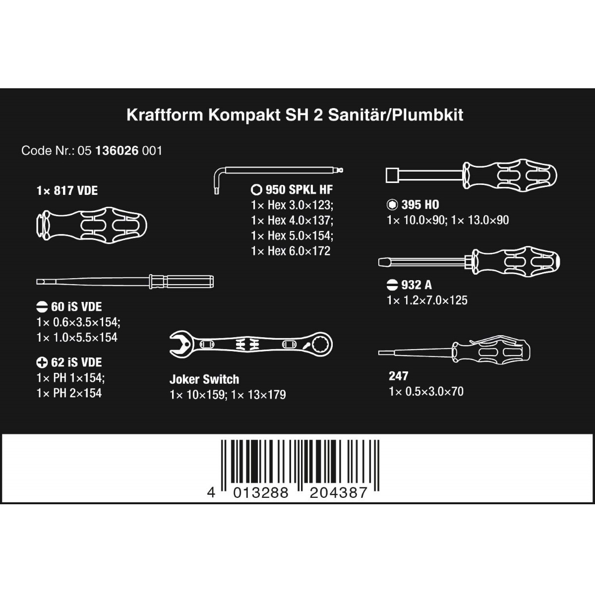 Wera Kraftform Kompakt SH 2 15 Piece PlumbKit 05136026001