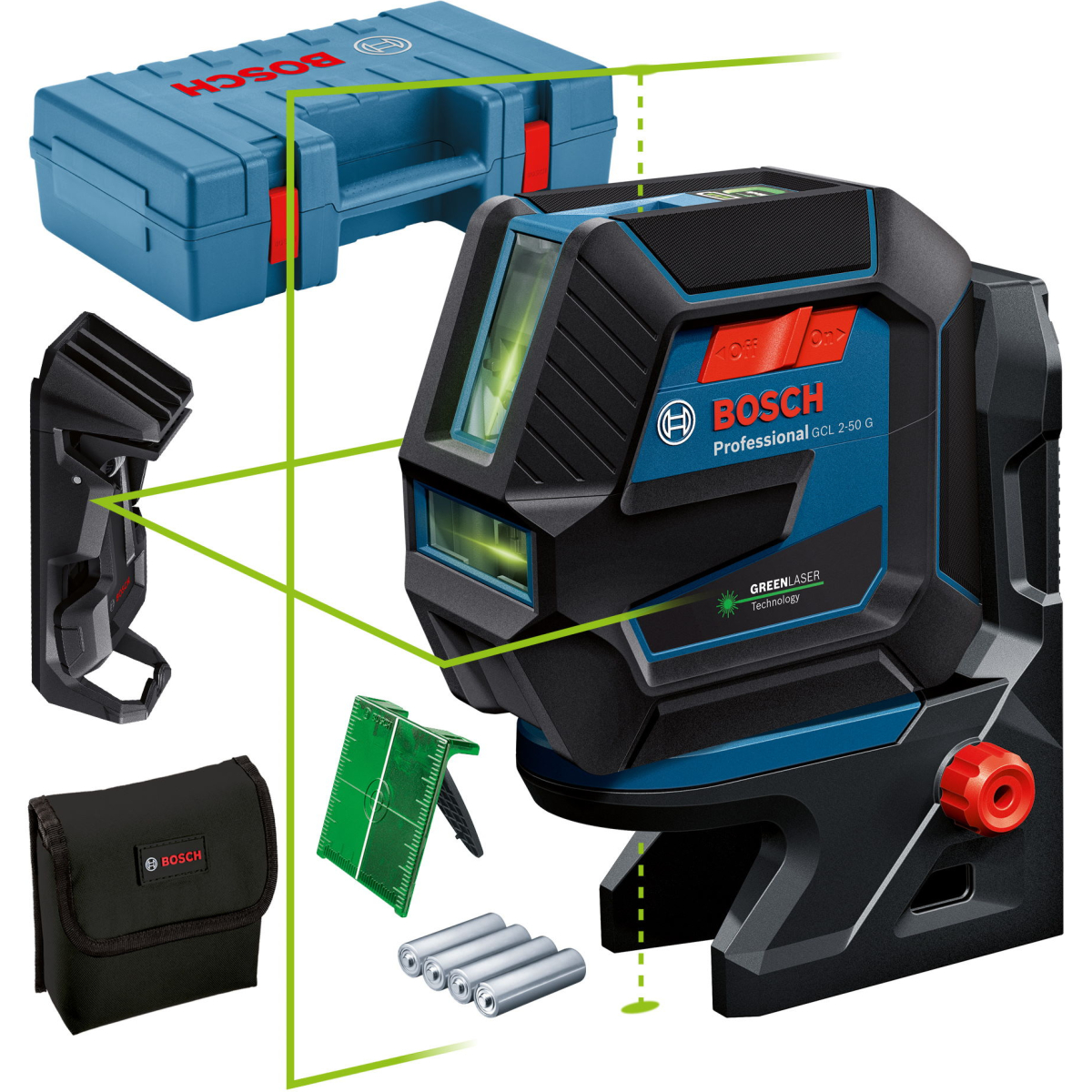 Bosch GCL 2-50 G + RM 10 + Ceiling clip Green Beam Combi Laser 50m with Target plate in Carry Case