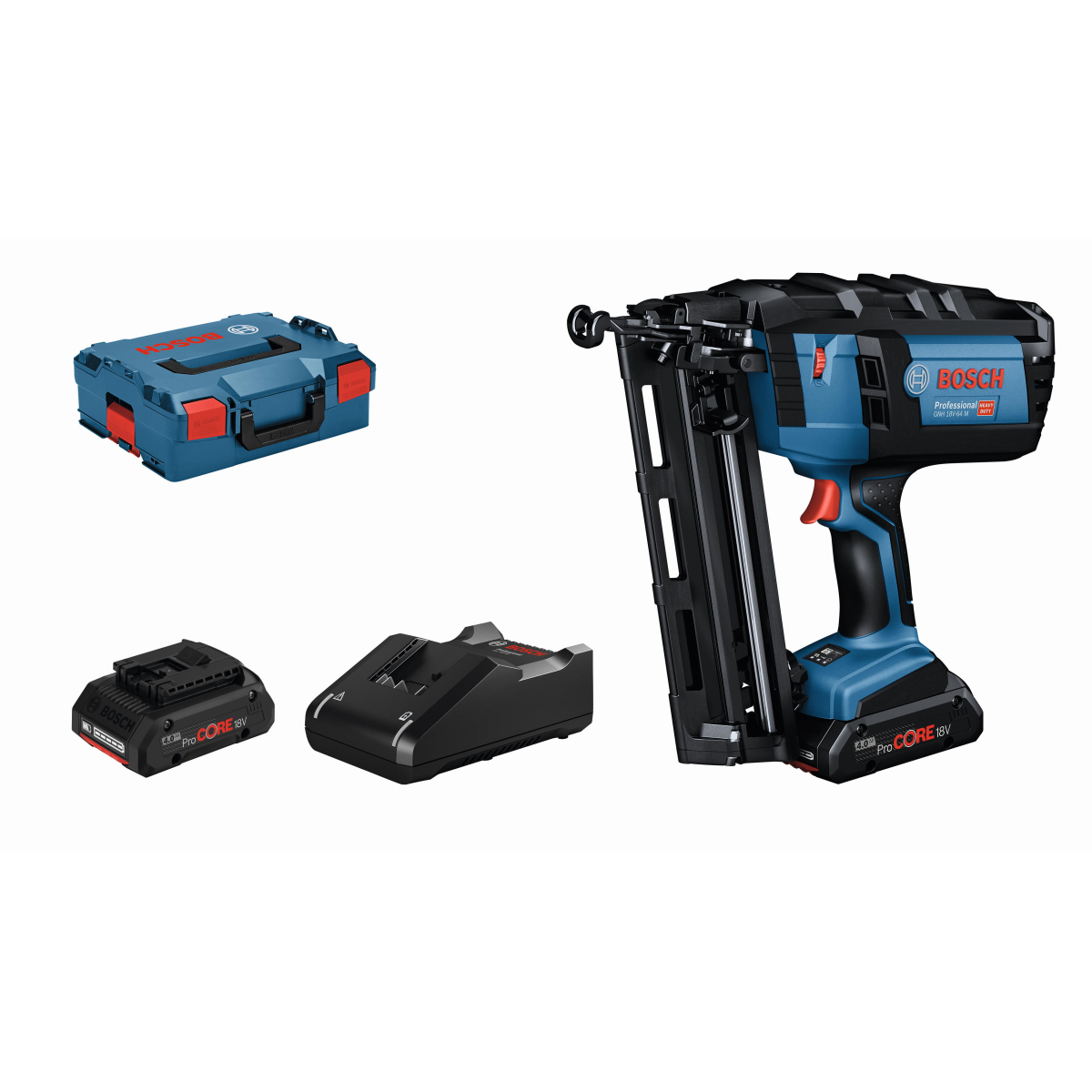 Bosch GNH 18V-64 M4 18V 16Ga Nail Gun 32-64mm 2 x 4.0Ah ProCORE18V Batteries In L-Boxx
