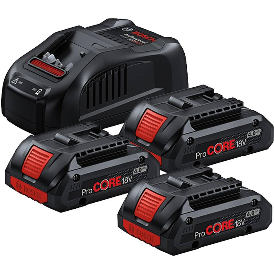 Bosch 0615990N2E 18V 3 x 4.0ah ProCORE Battery & GAL 1880 CV Charger Set