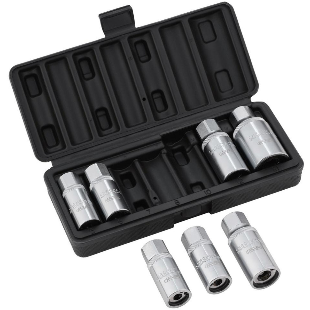 Draper 07119 Stud Extractor Set, 3/8" Sq. Dr., 1/2" Sq. Dr. (7 Piece)