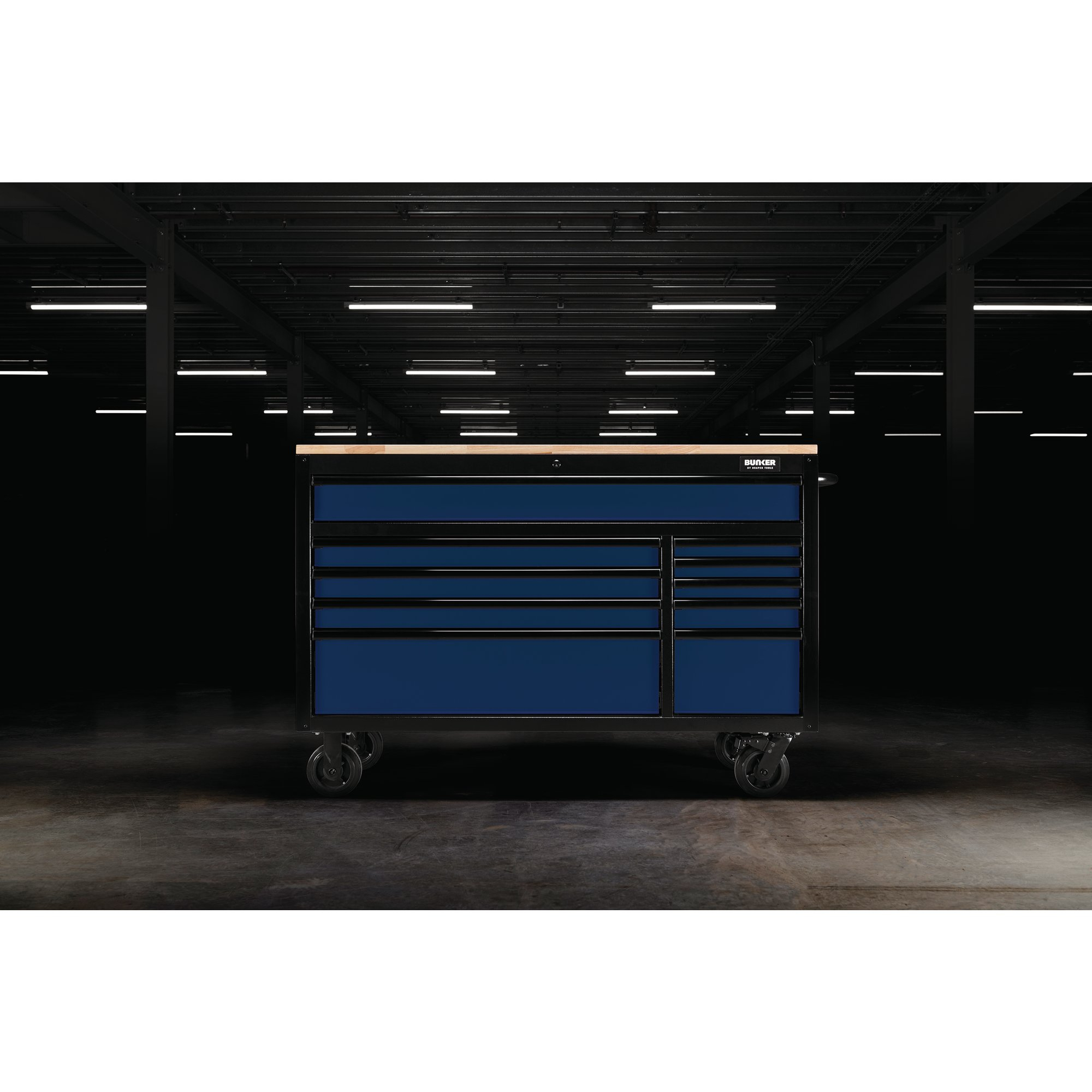 Draper 08237 B100-56B Bunker&#174; Workbench Roller Tool Cabinet, 10 Drawer, 56", Blue
