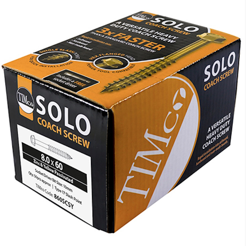 10.0mm x 70mm Solo Coach Screw ZYP (Box of 50) 1070SCSY Timco