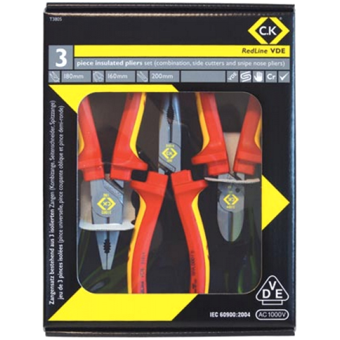 CK T3805 Red Line VDE Pliers Set - 3 Piece