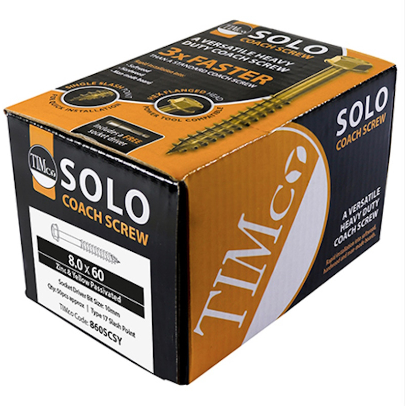 12.0mm x 130mm Solo Coach Screw ZYP (Box of 25) 12130SCSY Timco