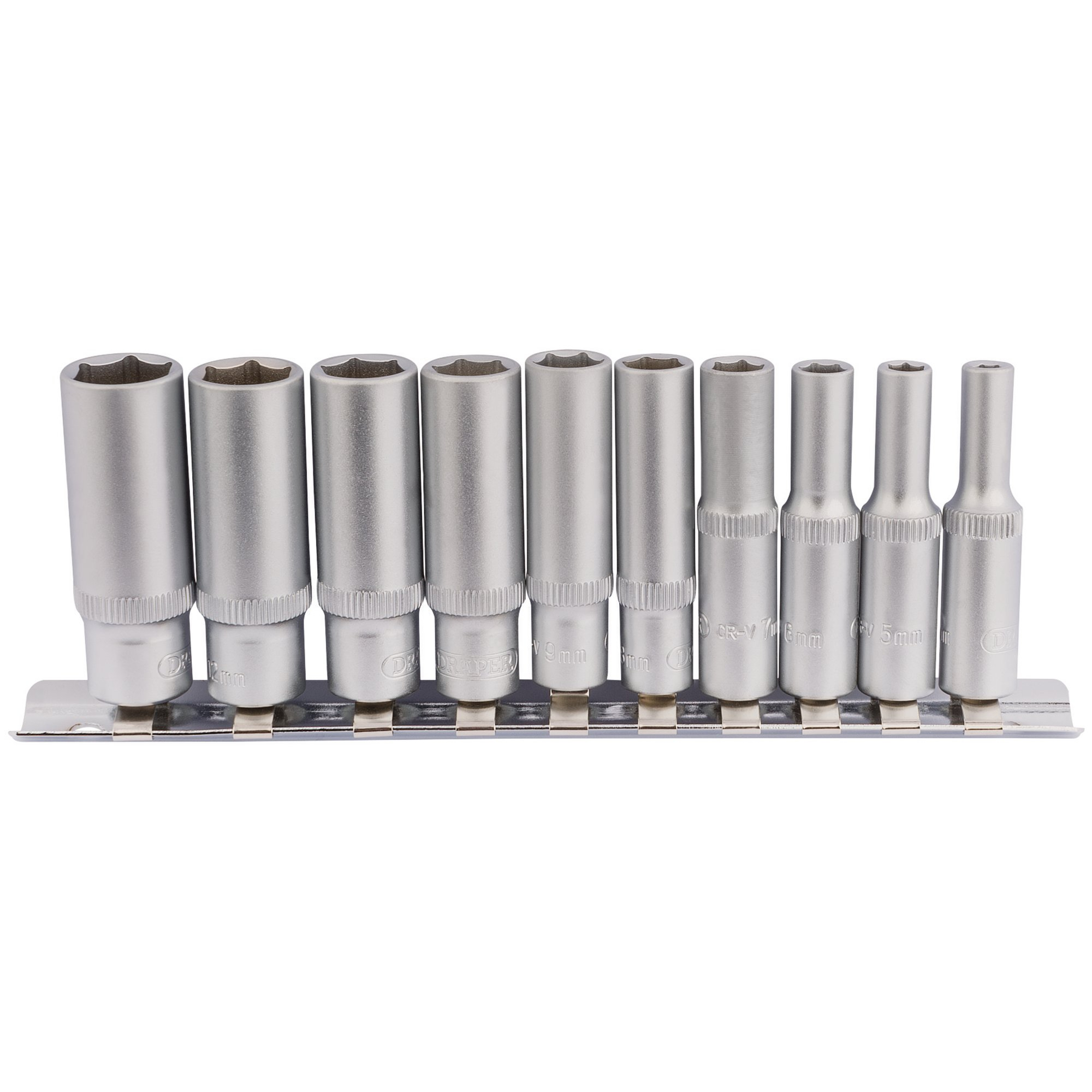 Draper 16399 BD10MMD 1/4" Drive Metric Deep Sockets on Metal Rail (10 Piece)