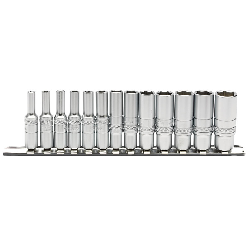 Draper 16490 B13MD/SR 1/4" Sq. Dr. Deep Metric Sockets on Metal Rail (13 Piece)