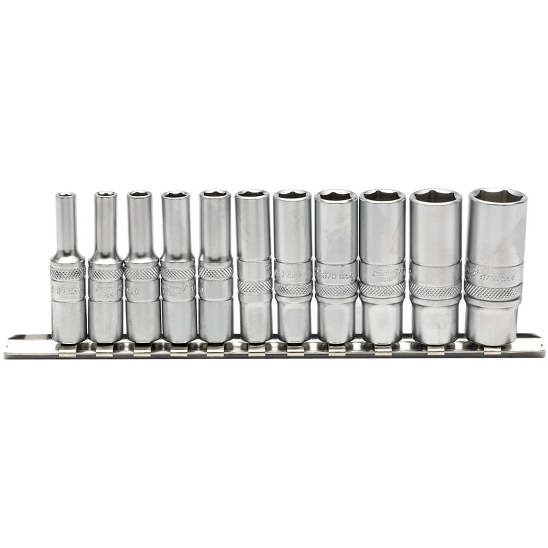 Draper 16491 B11AD/SR 1/4" Sq. Dr. Imperial Deep Sockets on Metal Rail (11 Piece)