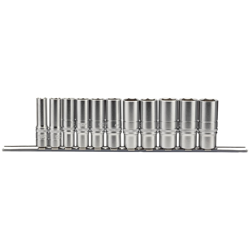 Draper 16495 D11AD/SR 3/8" Sq. Dr. Imperial AF Deep Sockets on Metal Rail (11 Piece)