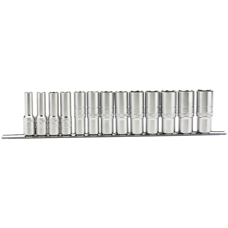 Draper 16500 H13AD/SR 1/2" Drive Imperial AF Deep Sockets on Metal Rail (13 Piece)