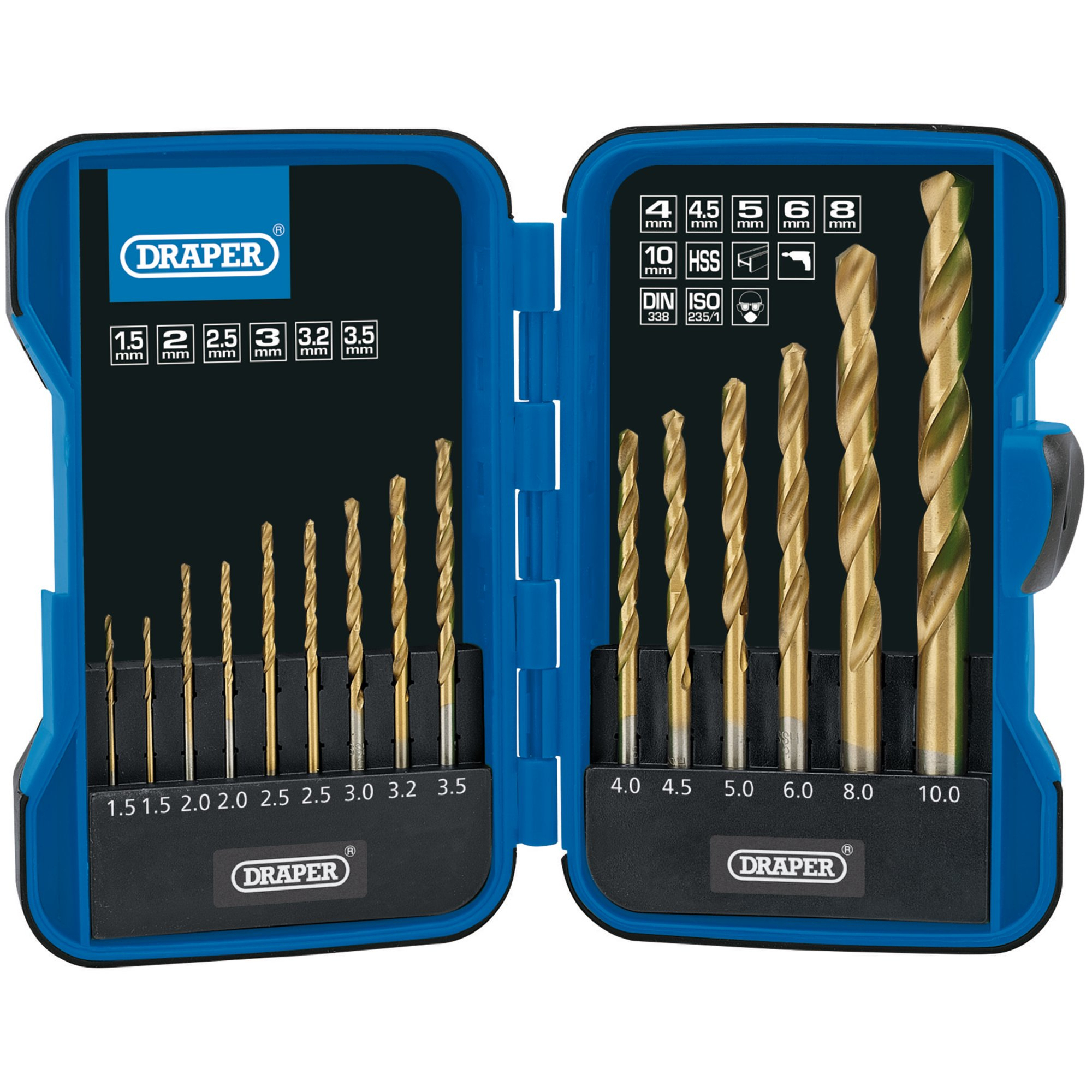 Draper 18549 EBS15HSS 15 Piece Titanium Nitride Coated HSS Drill Bit Set