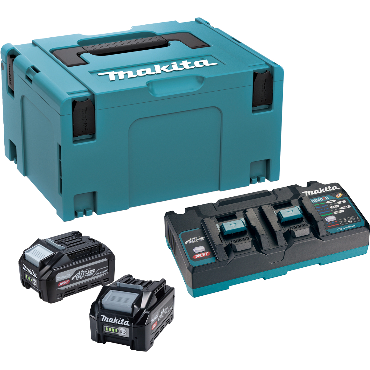 Makita 1911E7-9 40v XGT Powersource Kit, 2 x BL4040F + DC40RB Dual Port Charger 240v in Makpac Case
