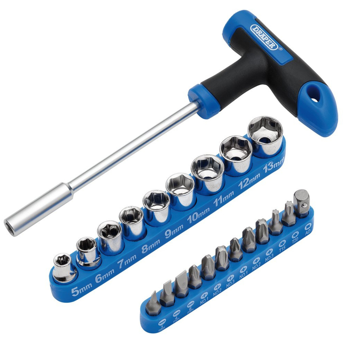 Draper 21011 T-Handle Screwdriver, Socket and Bit Set, 1/4" Sq. Dr. (22 Piece) 