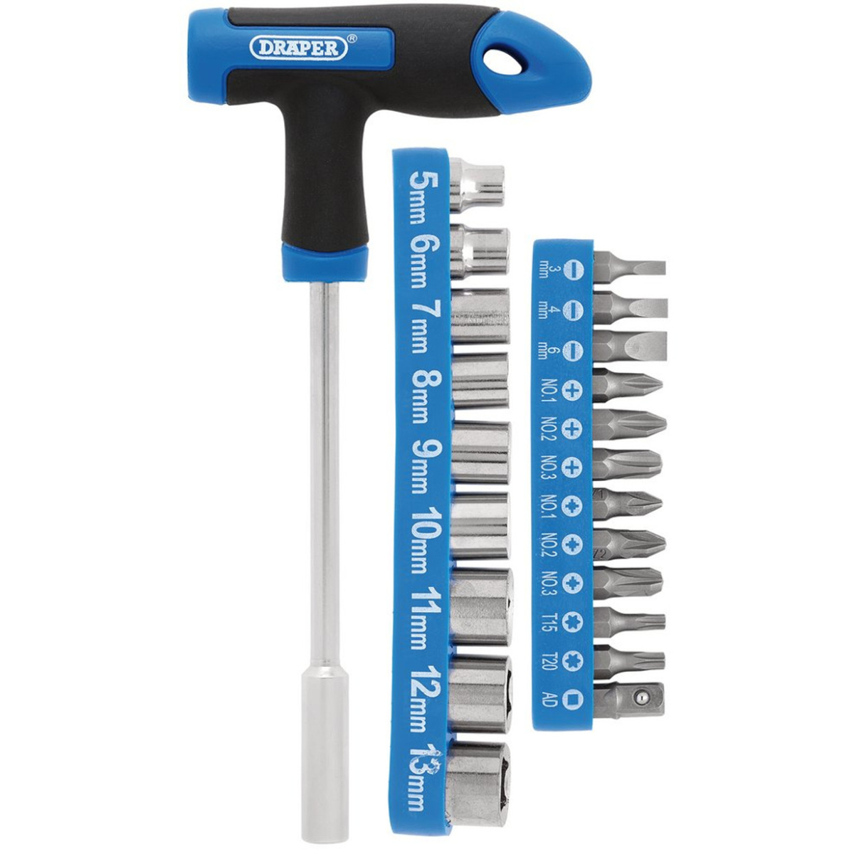 Draper 21011 T-Handle Screwdriver, Socket and Bit Set, 1/4" Sq. Dr. (22 Piece) 