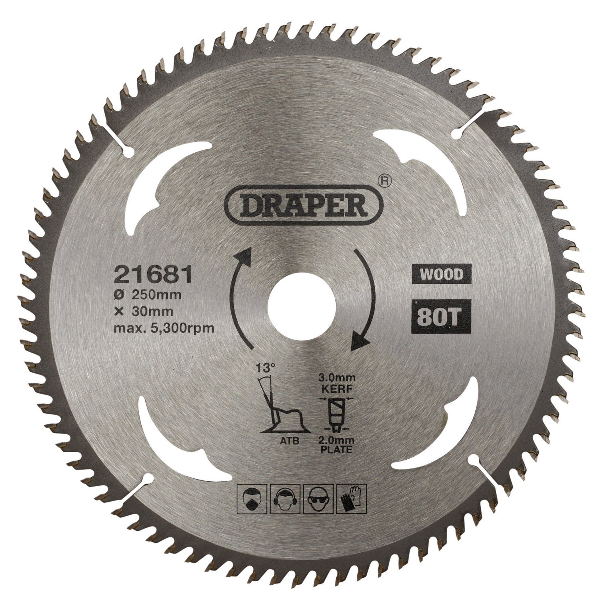 Draper 21681 SBW13 Tct Circular Saw Blade For Wood, 250 X 30mm, 80 T