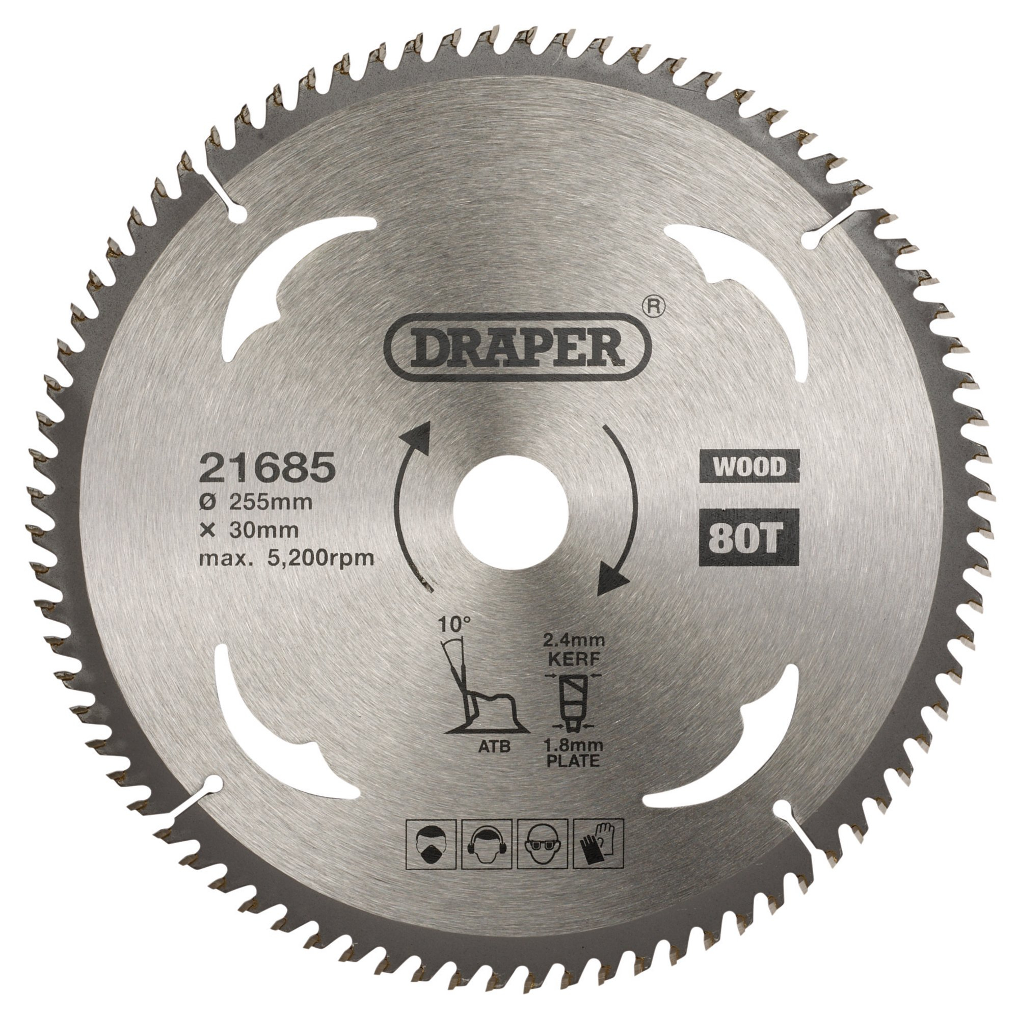 Draper 21685 SBW15 Tct Circular Saw Blade For Wood, 255 X 30mm, 80 T