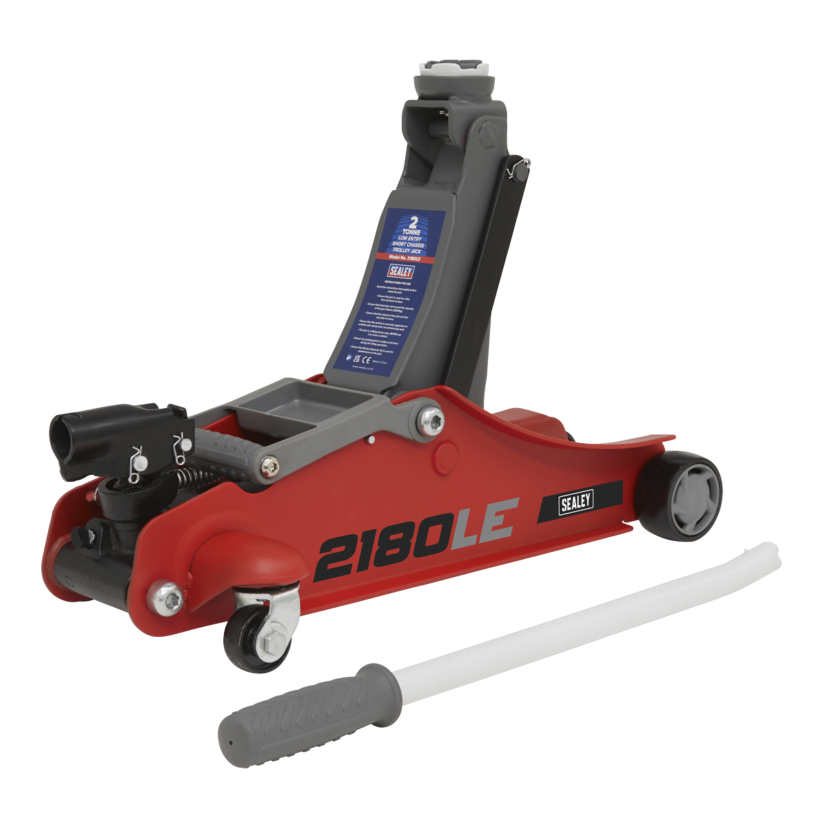 Sealey 2180LE 180 Handle Trolley Jack 2 Tonne Low Profile Short Chassis - Red