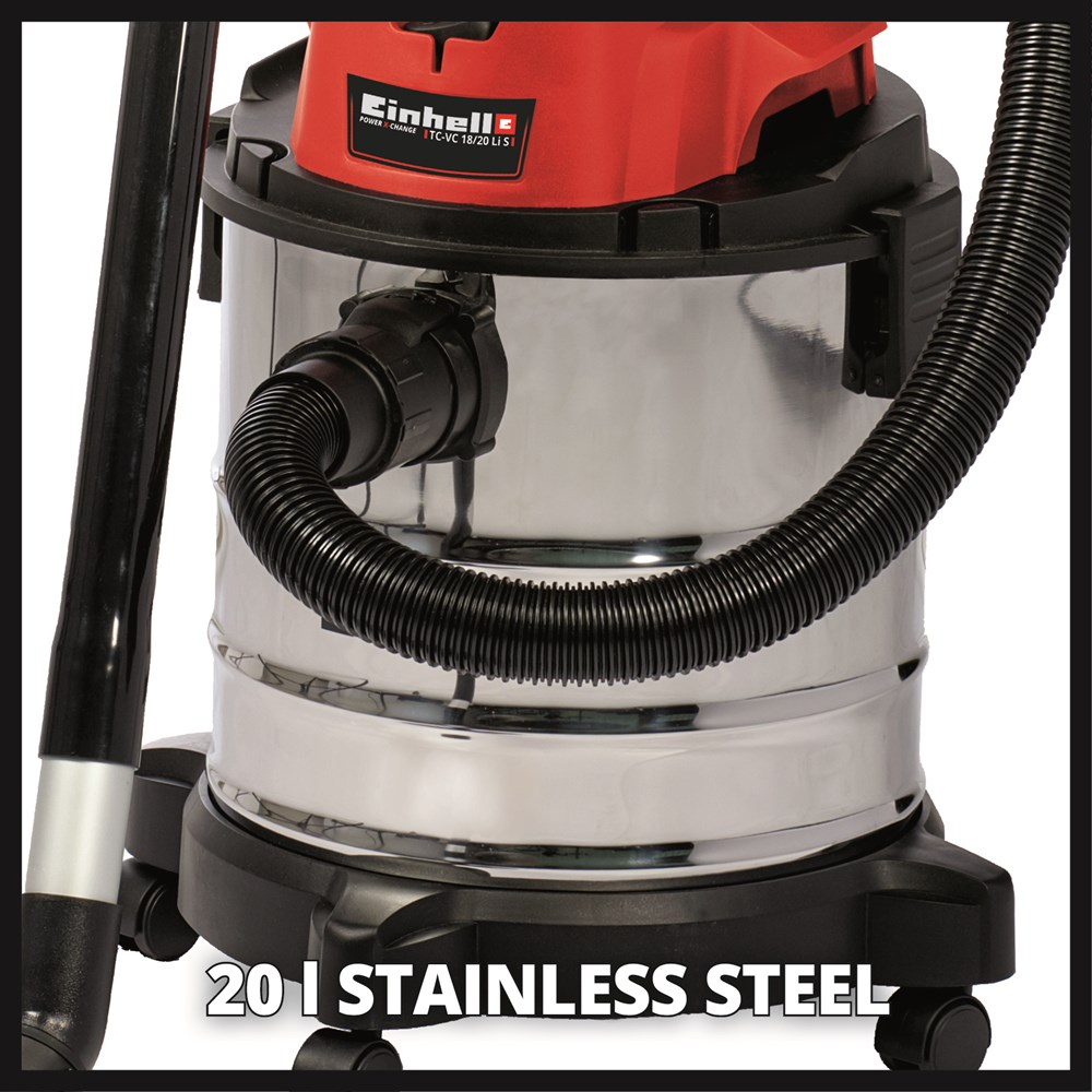Einhell TC-VC 18/20 Li S-Solo Body Only 18V Power X-Change 20 Litre Stainless Steel Wet & Dry Vac
