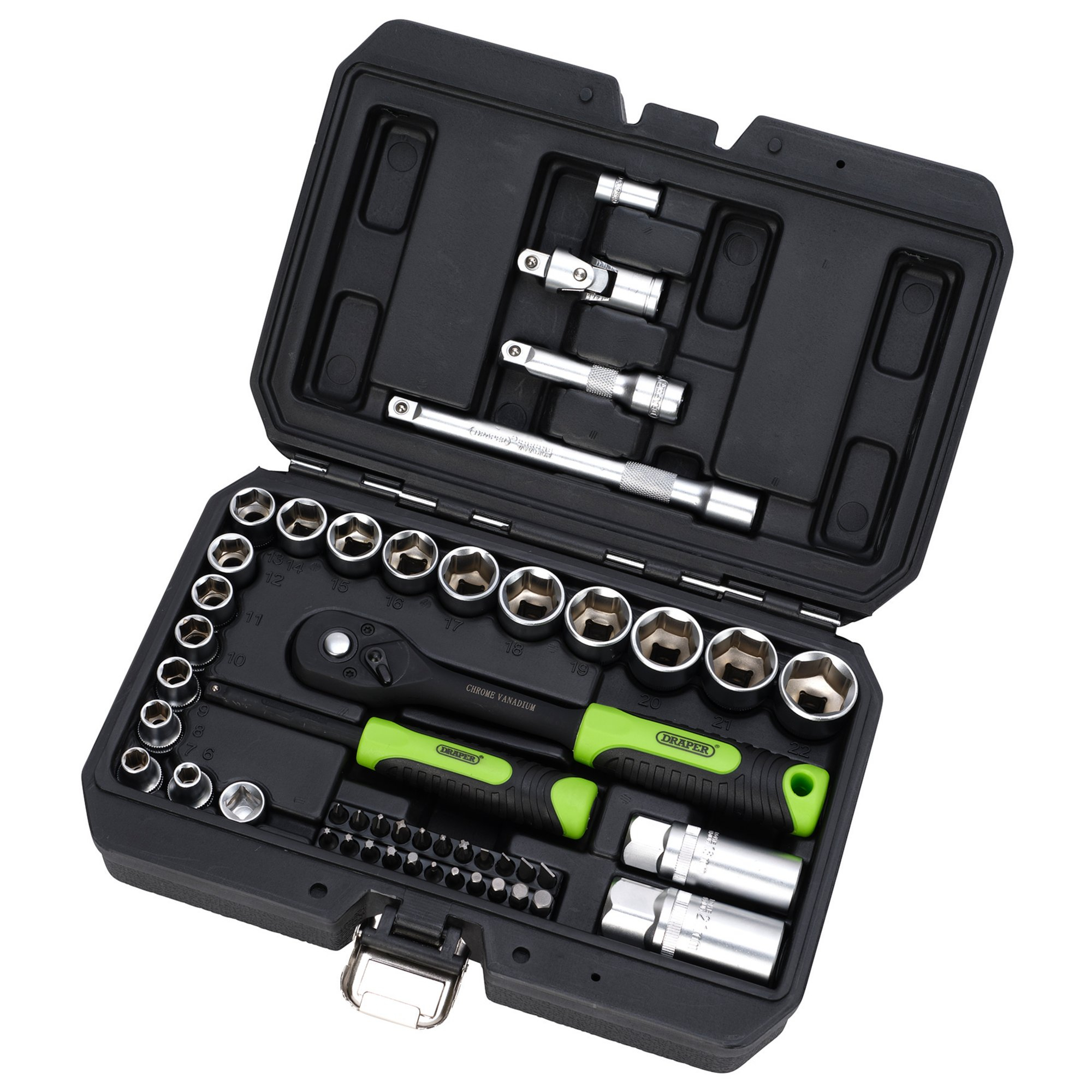 Draper 24235 MIXSS48 Hi Torq&#174; Metric Socket And Bit Set, 1/4" And 3/8" Sq. Dr. (48 Piece)