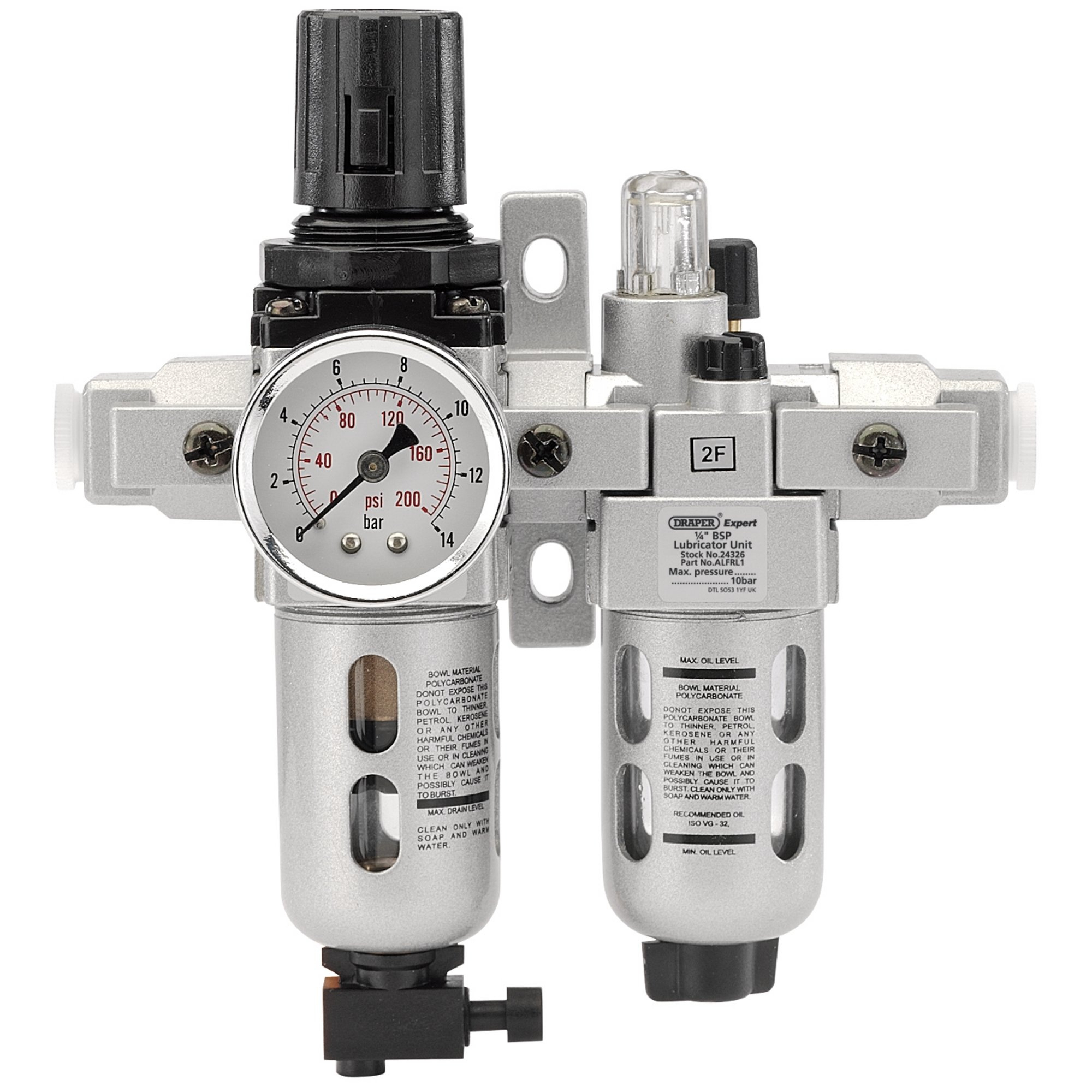 Draper 24326 ALFRL1 1/4" BSP Combined Filter/Regulator/Lubricator Unit (FRL)