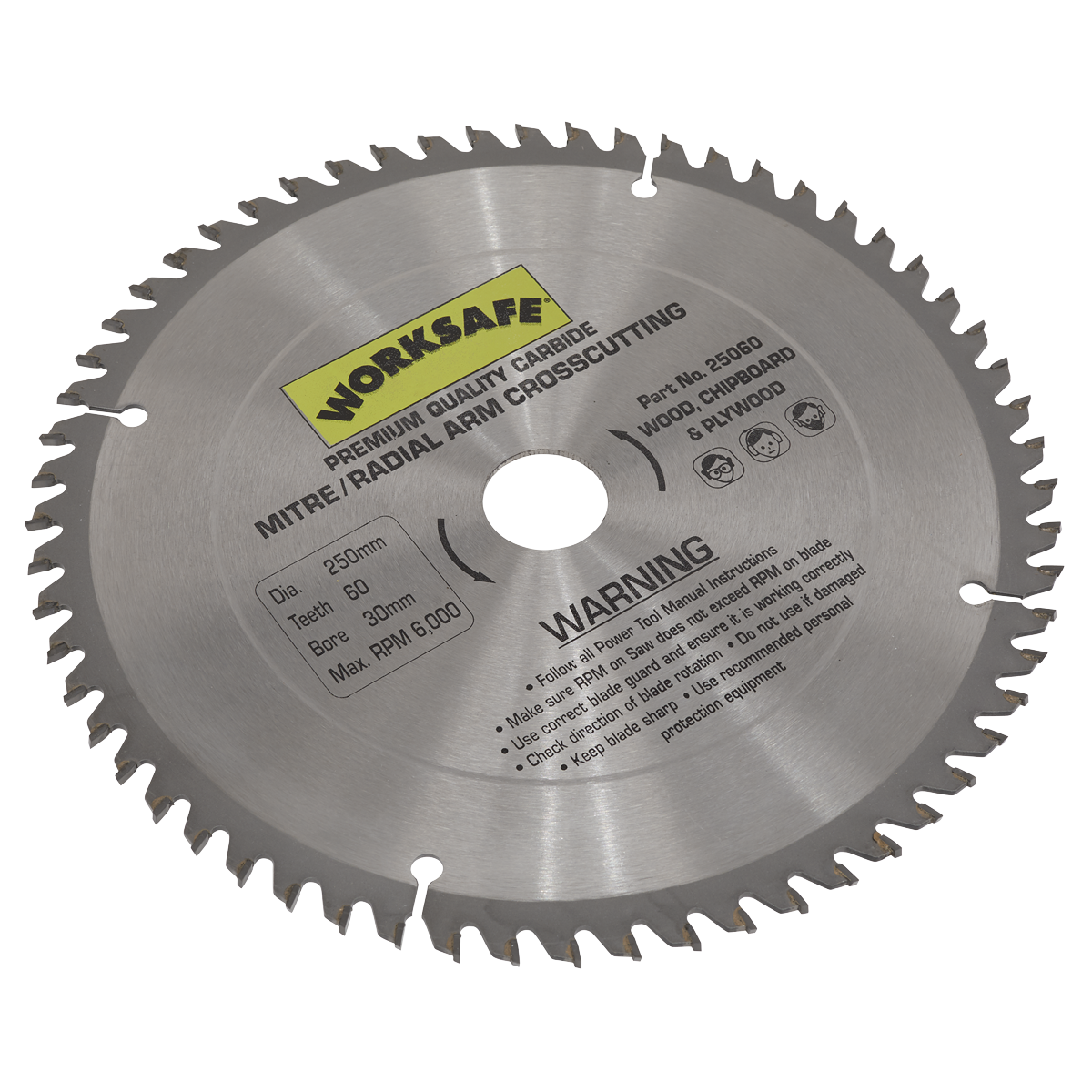 Sealey 25060 TCT Saw Blade &oslash;250 x 30mm - 60tpu