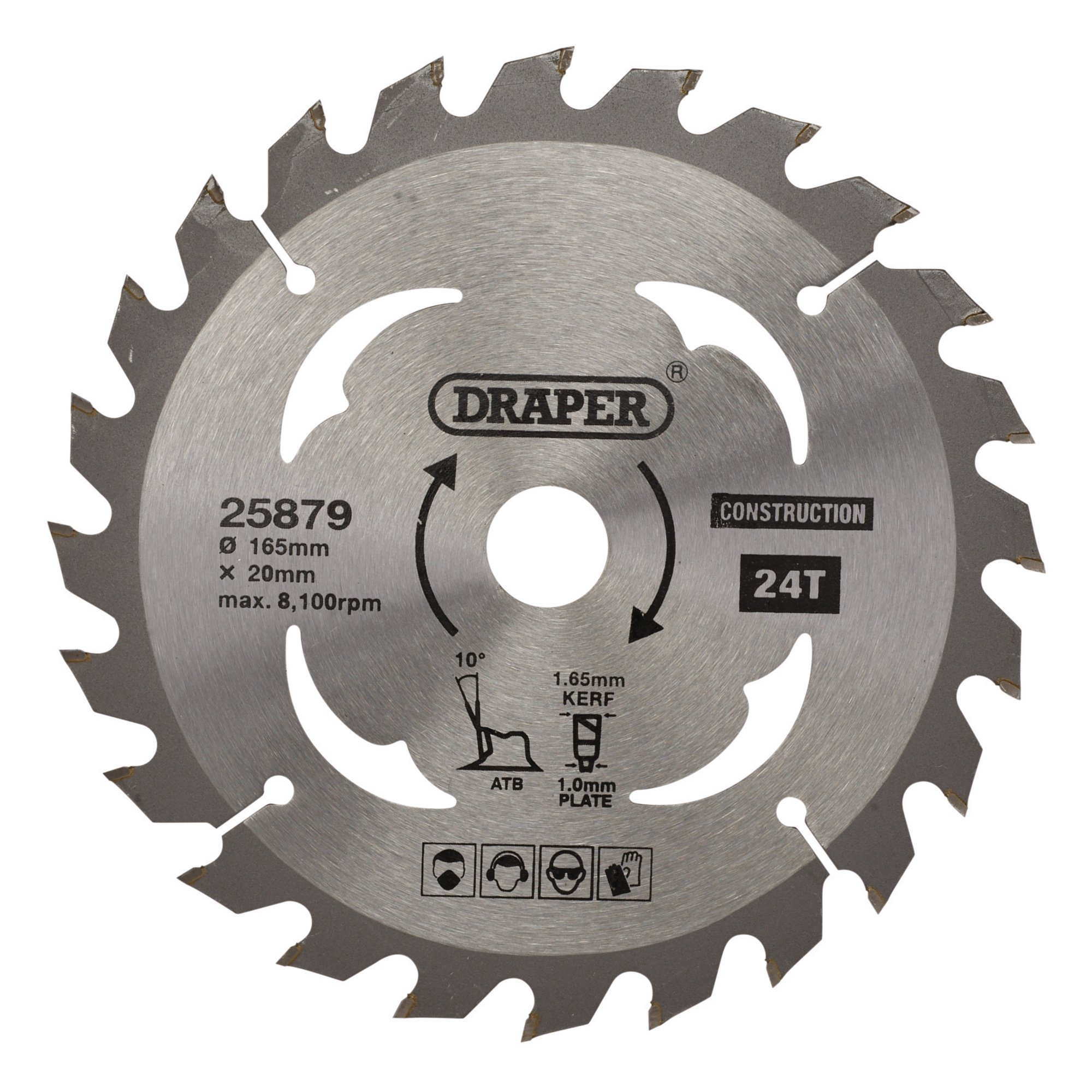Draper 25879 SBC2 Tct Cordless Construction Circular Saw Blade For Wood & Composites, 165 X 20mm, 24 T
