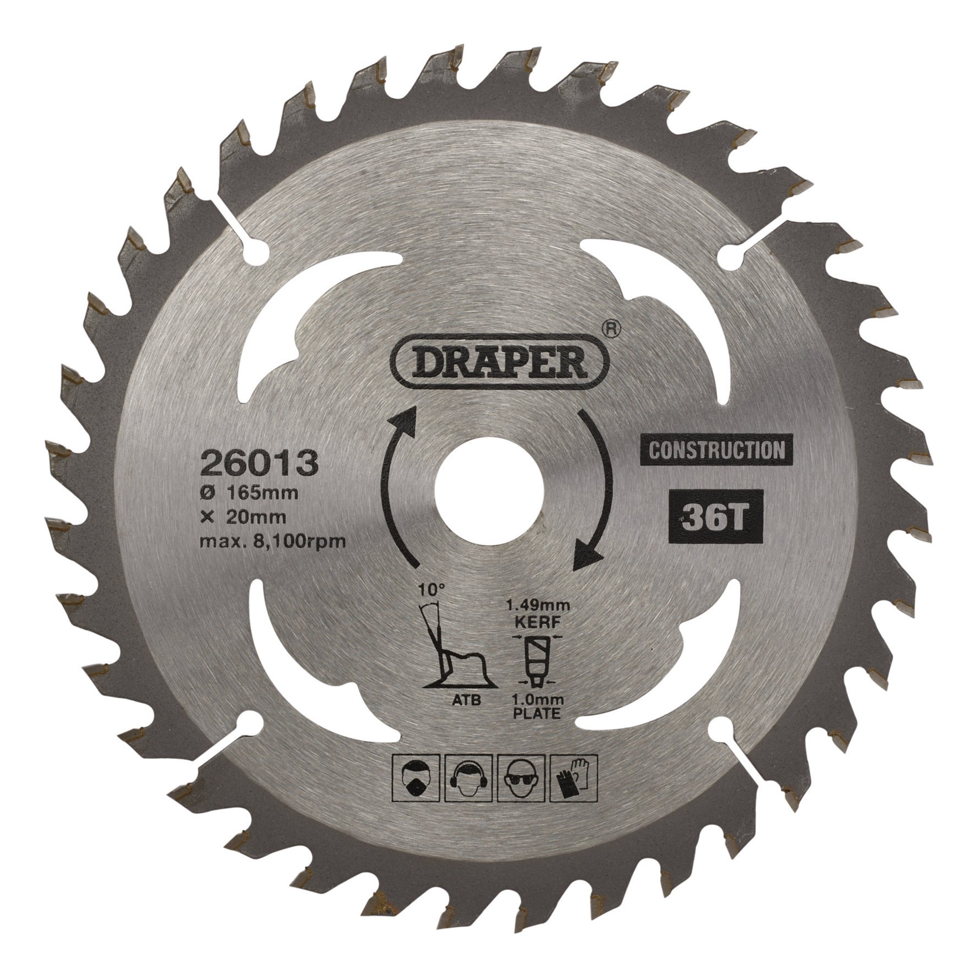 Draper 26013 SBC3 Tct Cordless Construction Circular Saw Blade For Wood & Composites, 165 X 20mm, 36 T
