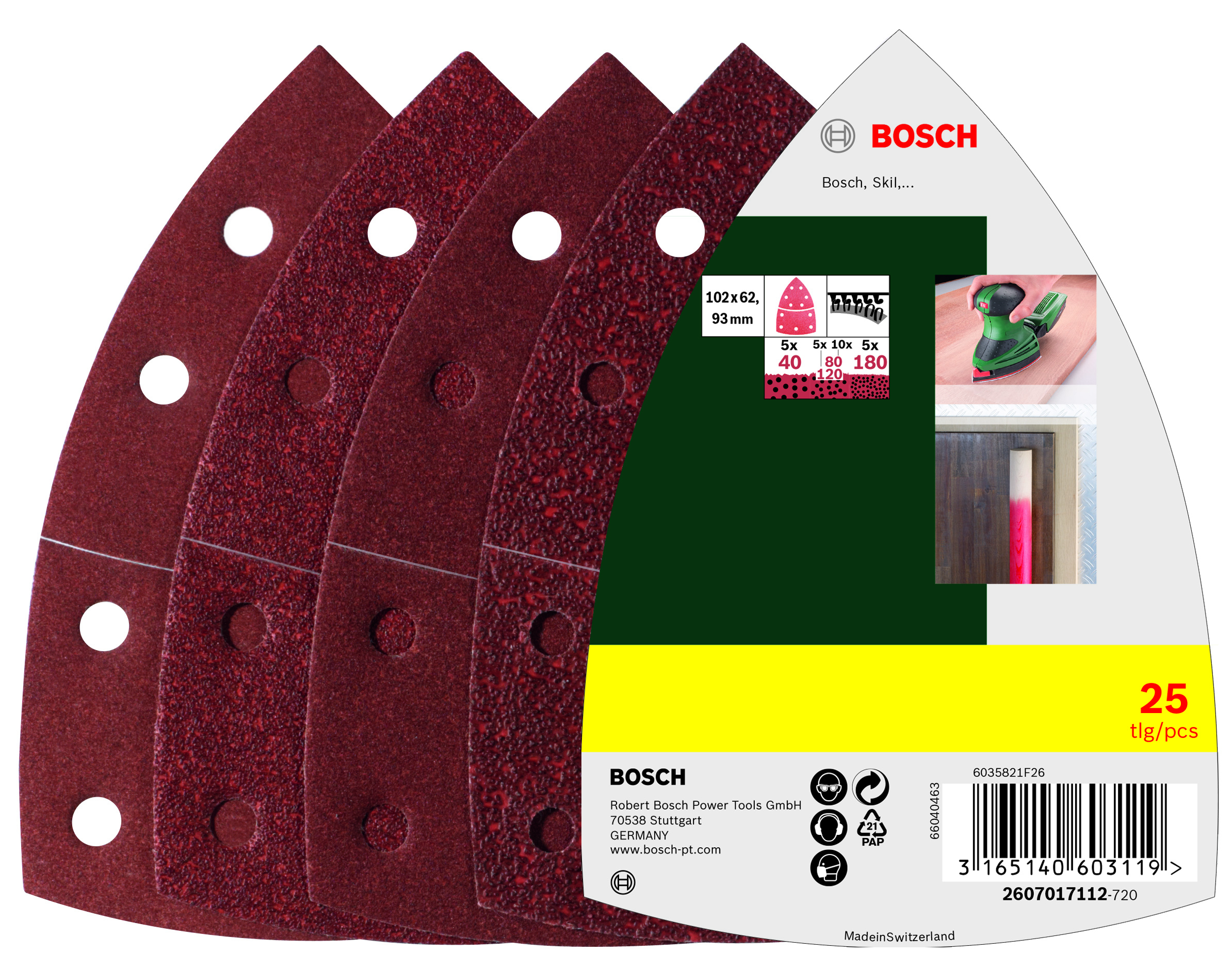 Bosch 2607017112 25-Piece Sanding Sheet Set For Multi-Sanders, Grit 40, 80, 120, 180 G= 40, 80, 120, 180