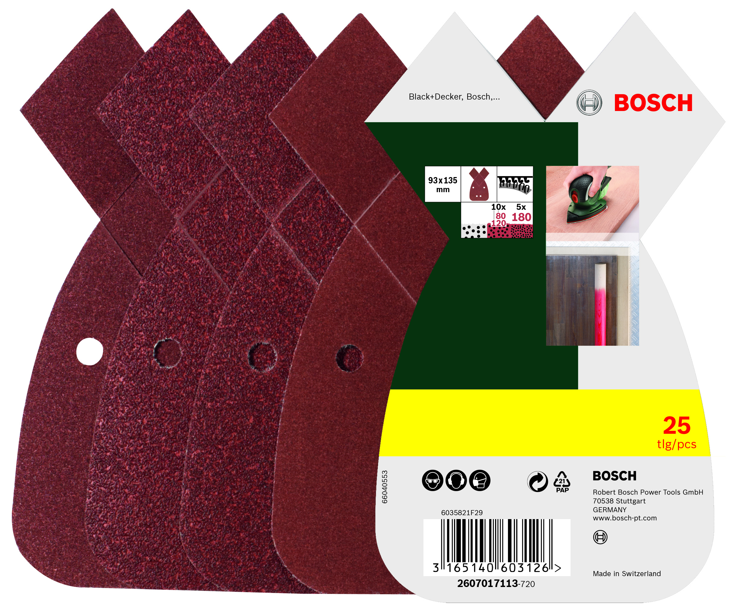 Bosch 2607017113 25-Piece Sanding Sheet Set For Multi-Sanders, Grit 80, 120, 180 G= 80, 120, 180 (Pack Of 25)