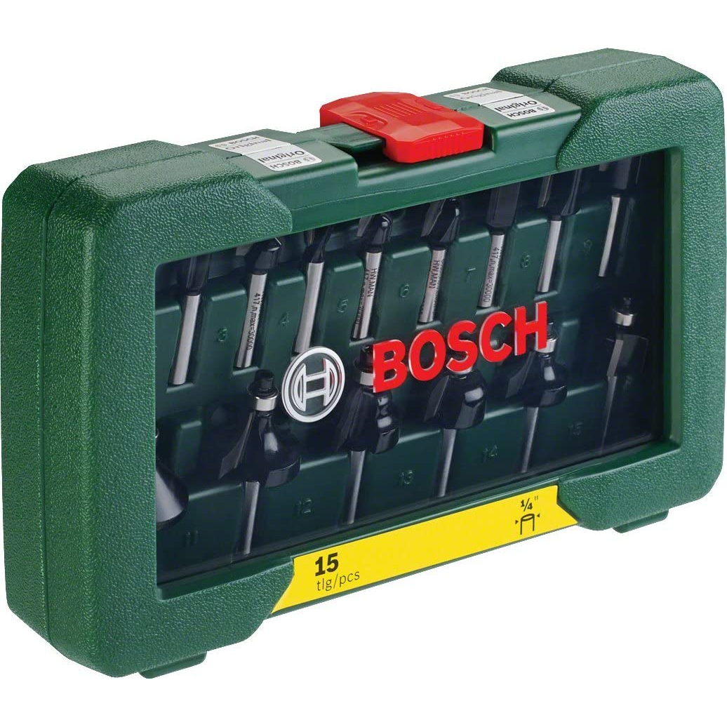 Bosch 2607019468 15-Piece Tc Router Bit Set (1/4" Shank) (1 Pack Of 15)