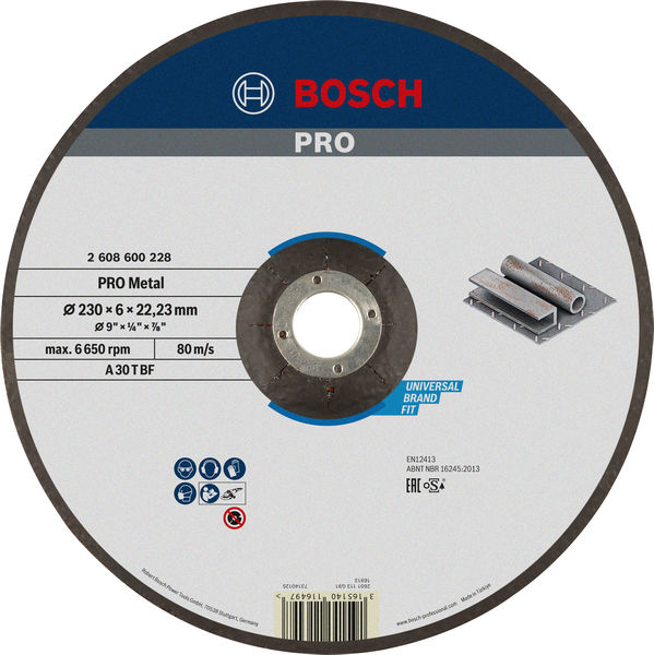 Bosch 2608600228 PRO Metal Bonded Grinding Disc, 230 x 6 x 22.23 mm, oSa (Pack 10)