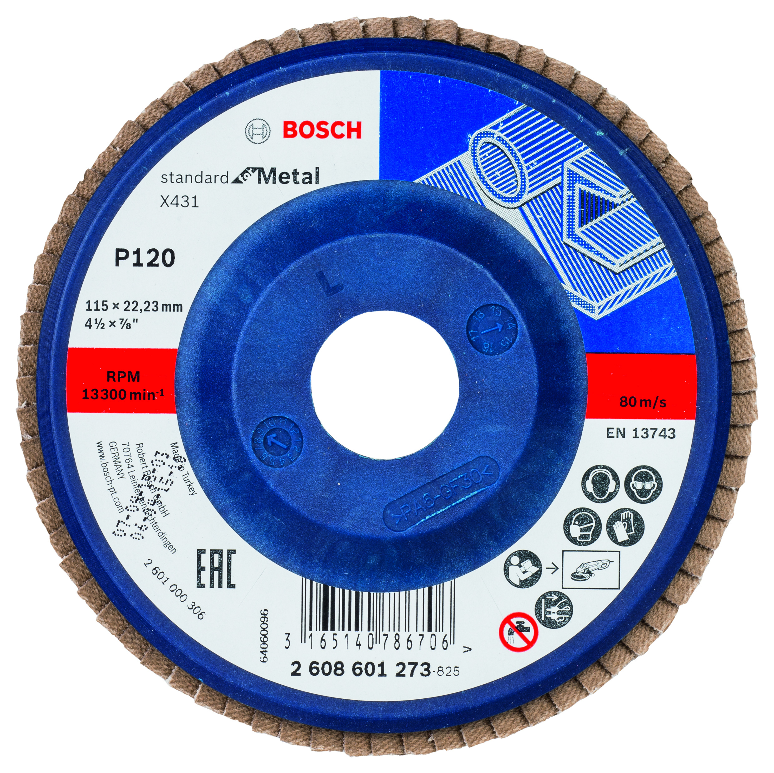 Bosch 2608601273 X431 Flap Disc, Standard For Metal 115mm, 22.23mm, 120 (10 Packs Of 1)