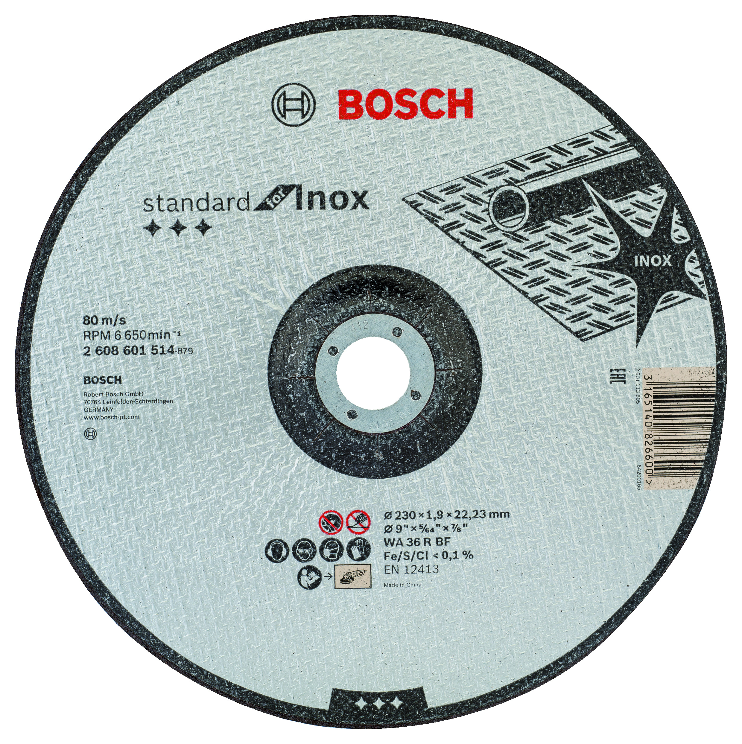 Bosch PRO 2608601514 Standard For Inox Cutting Disc With Depressed Centre Wa 36 R Bf, 230mm, 22,23mm, 1,9mm (25 Packs Of 1)