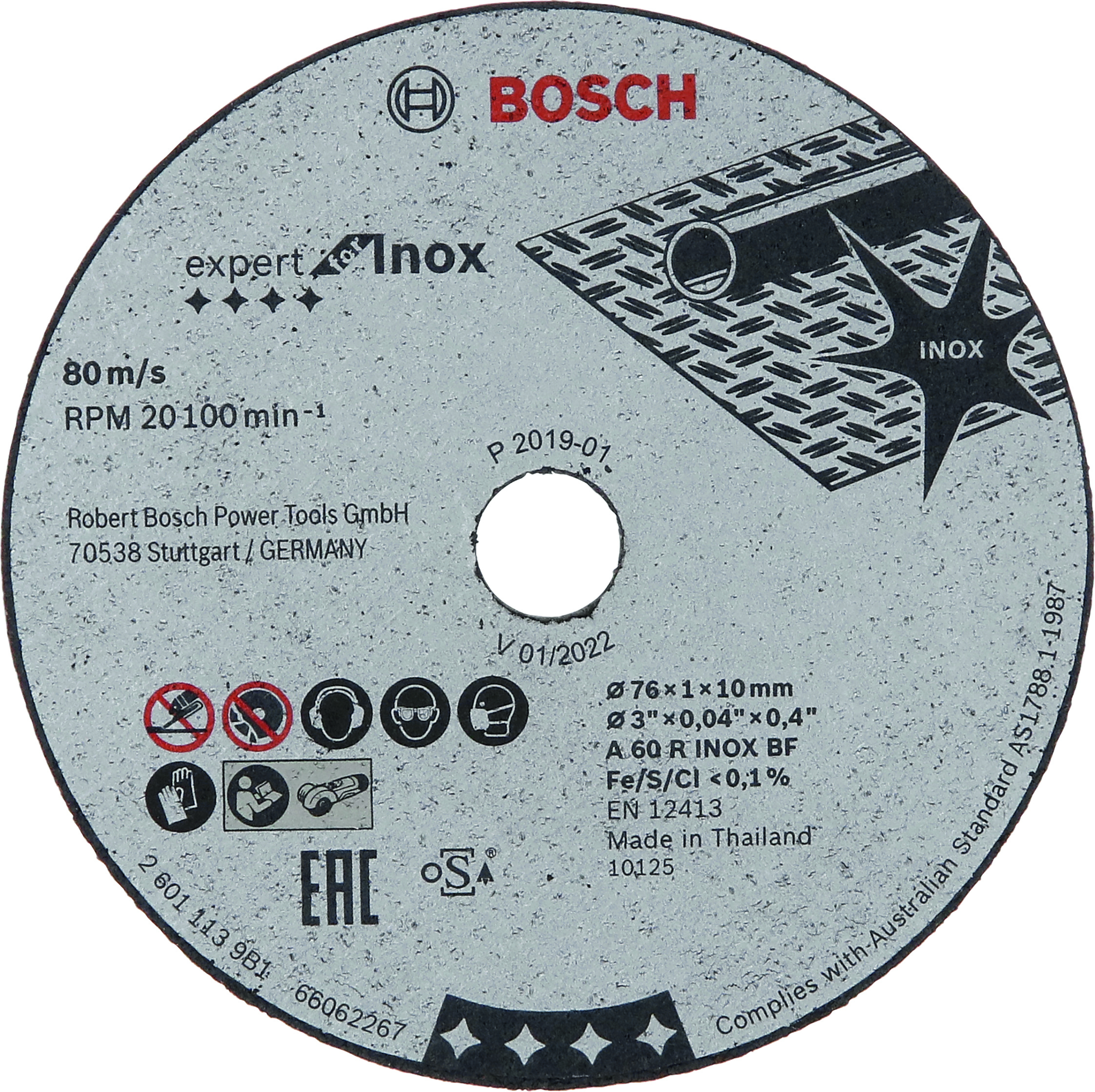 Bosch PRO 2608601520 Expert For Inox Cutting Disc A 60 R Inox Bf; 76mm; 1mm; 10mm (1 Pack Of 5)