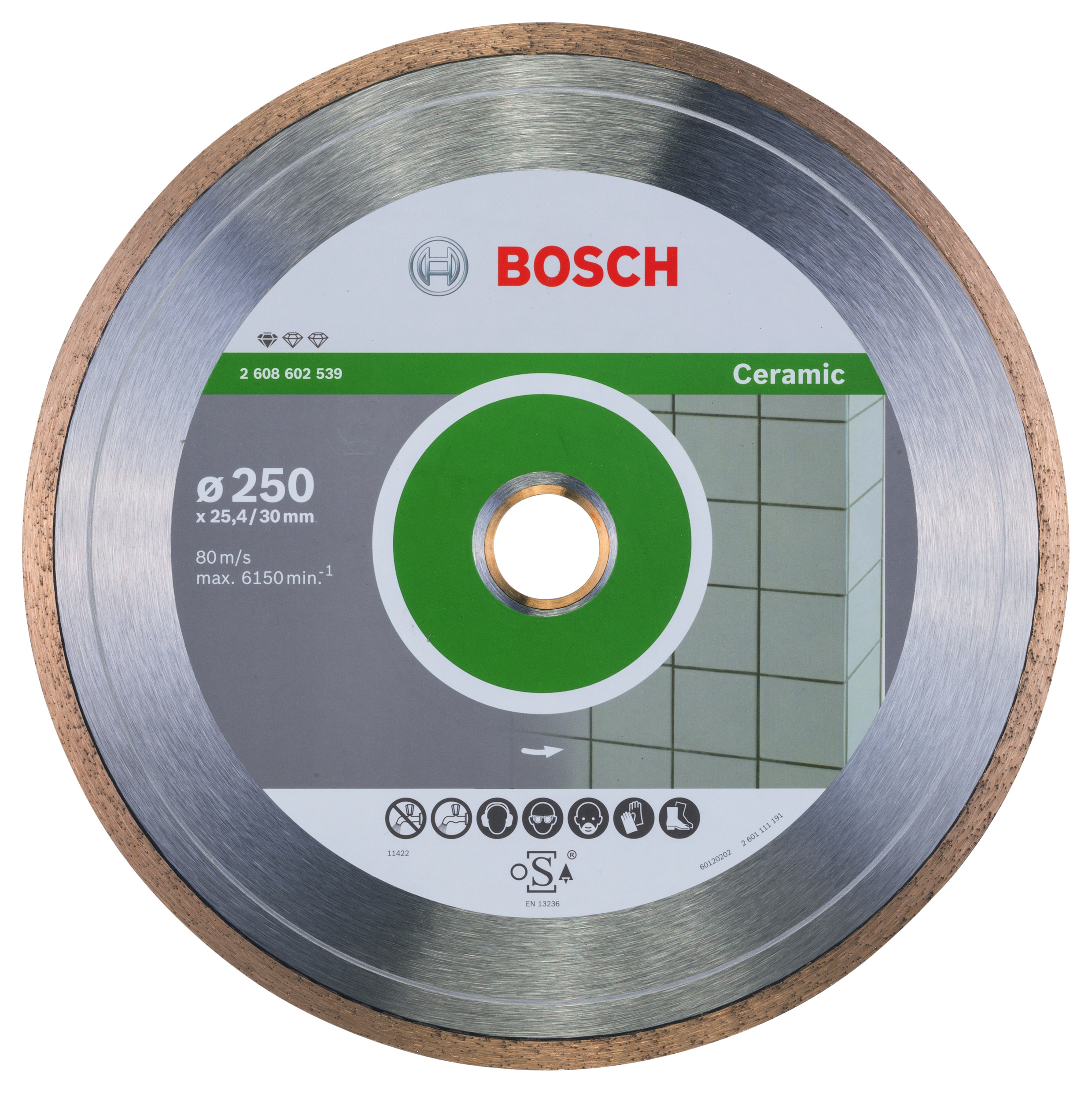 Bosch 2608602539 Standard For Ceramic Diamond Cutting Disc 250 X 30+25,40 X 1,6 X 7mm (1 Pack Of 1)