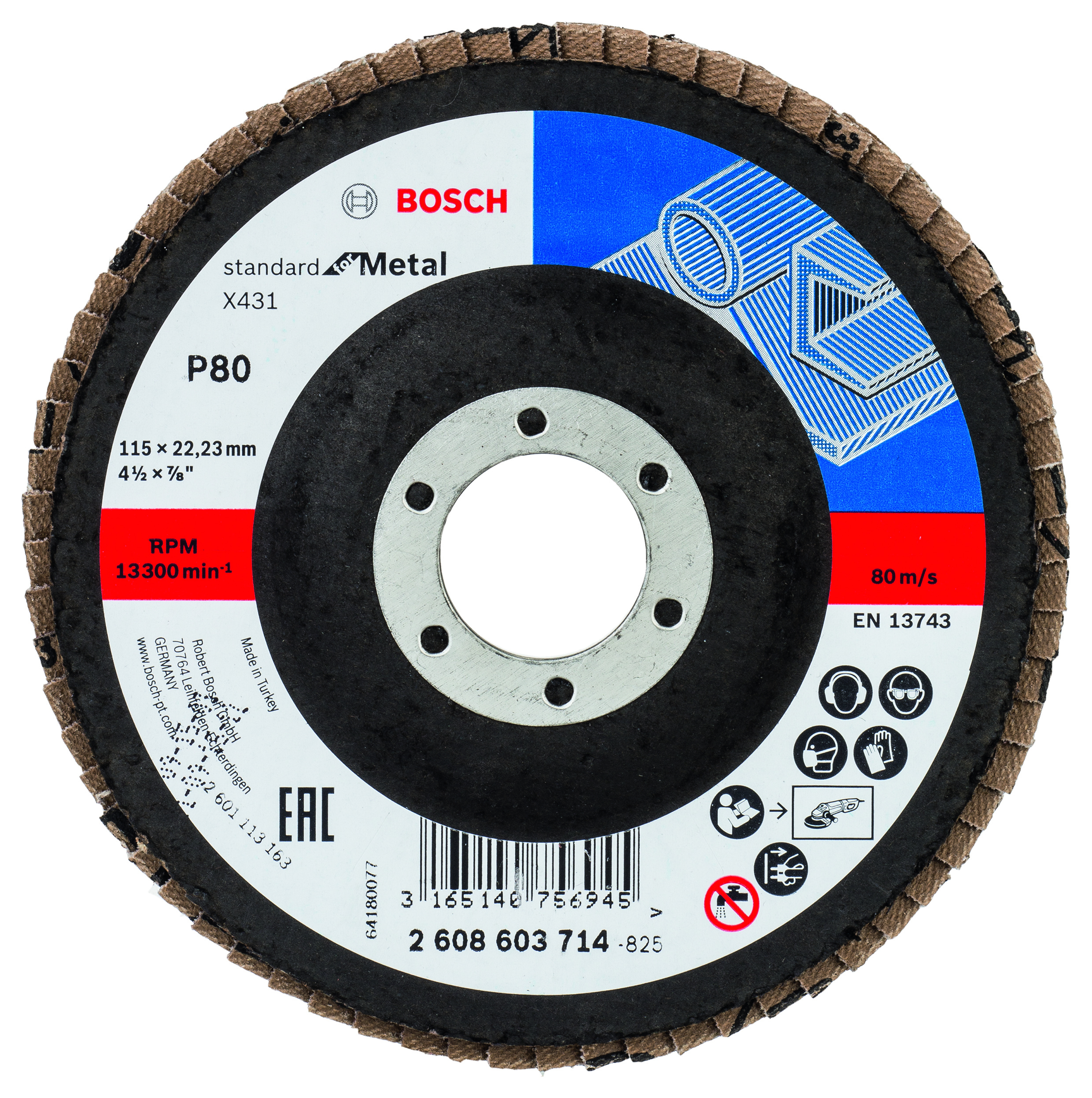 Bosch 2608603714 X431 Flap Disc, Standard For Metal 115mm, 22.23mm, 80 (10 Packs Of 1)