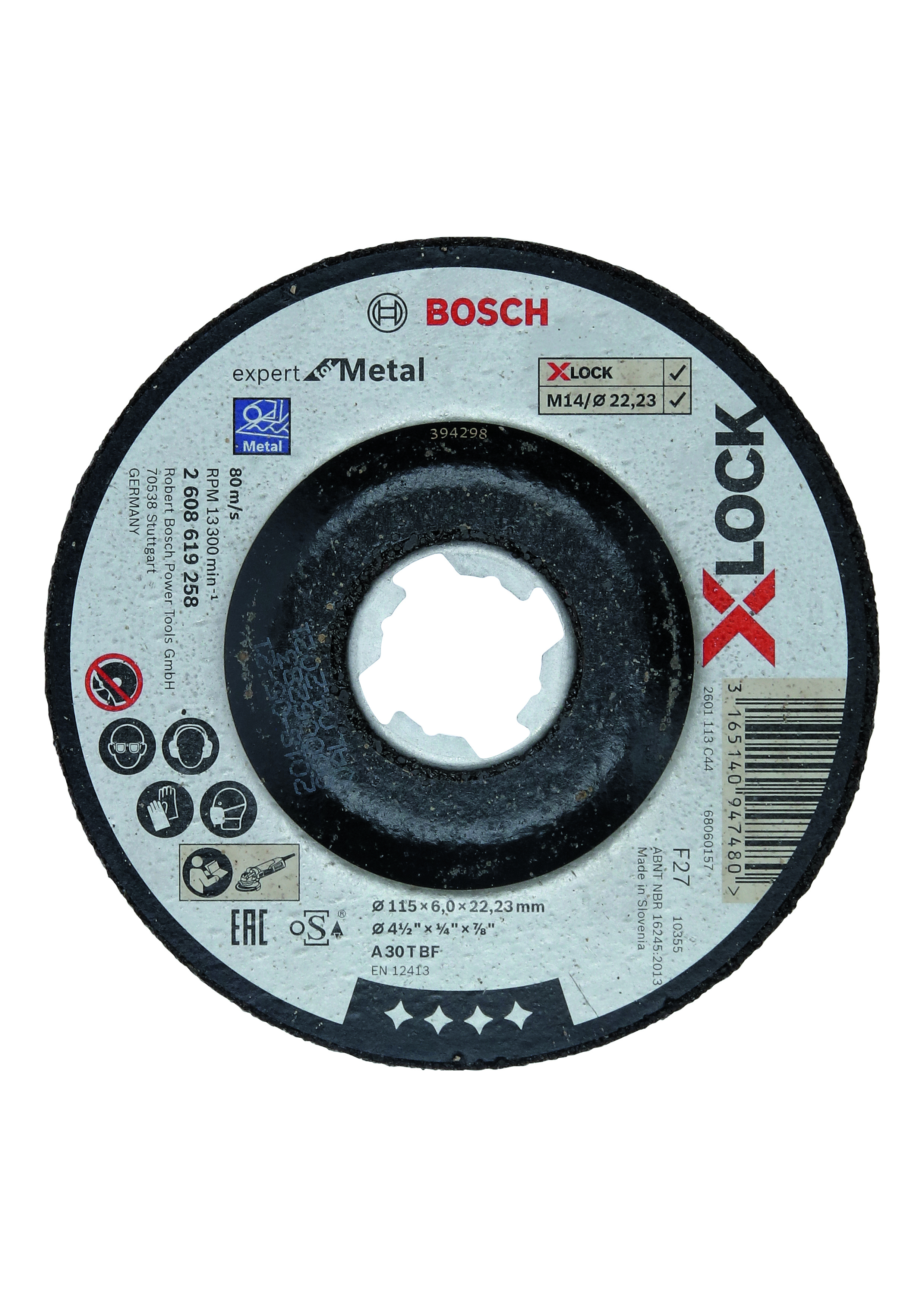 Bosch PRO 2608619258 X-Lock Expert For Metal 115X6X22.23 Depressed Grinding A 30 T Bf, 115mm, 6,0mm Each