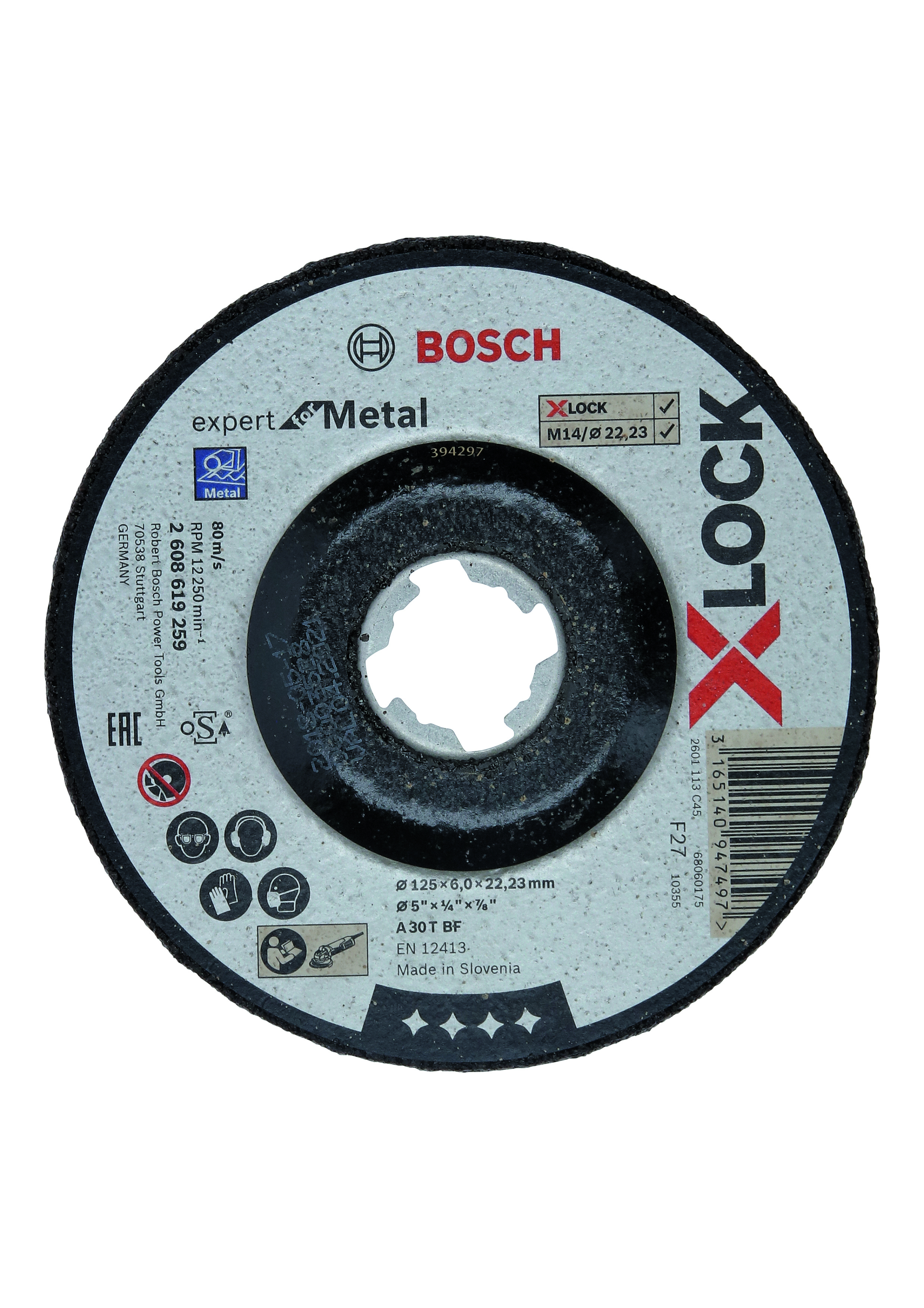 Bosch PRO 2608619259 X-Lock Expert For Metal 125X6X22.23 Depressed Grinding A 30 T Bf, 125mm, 6,0mm (Pack Of 10)